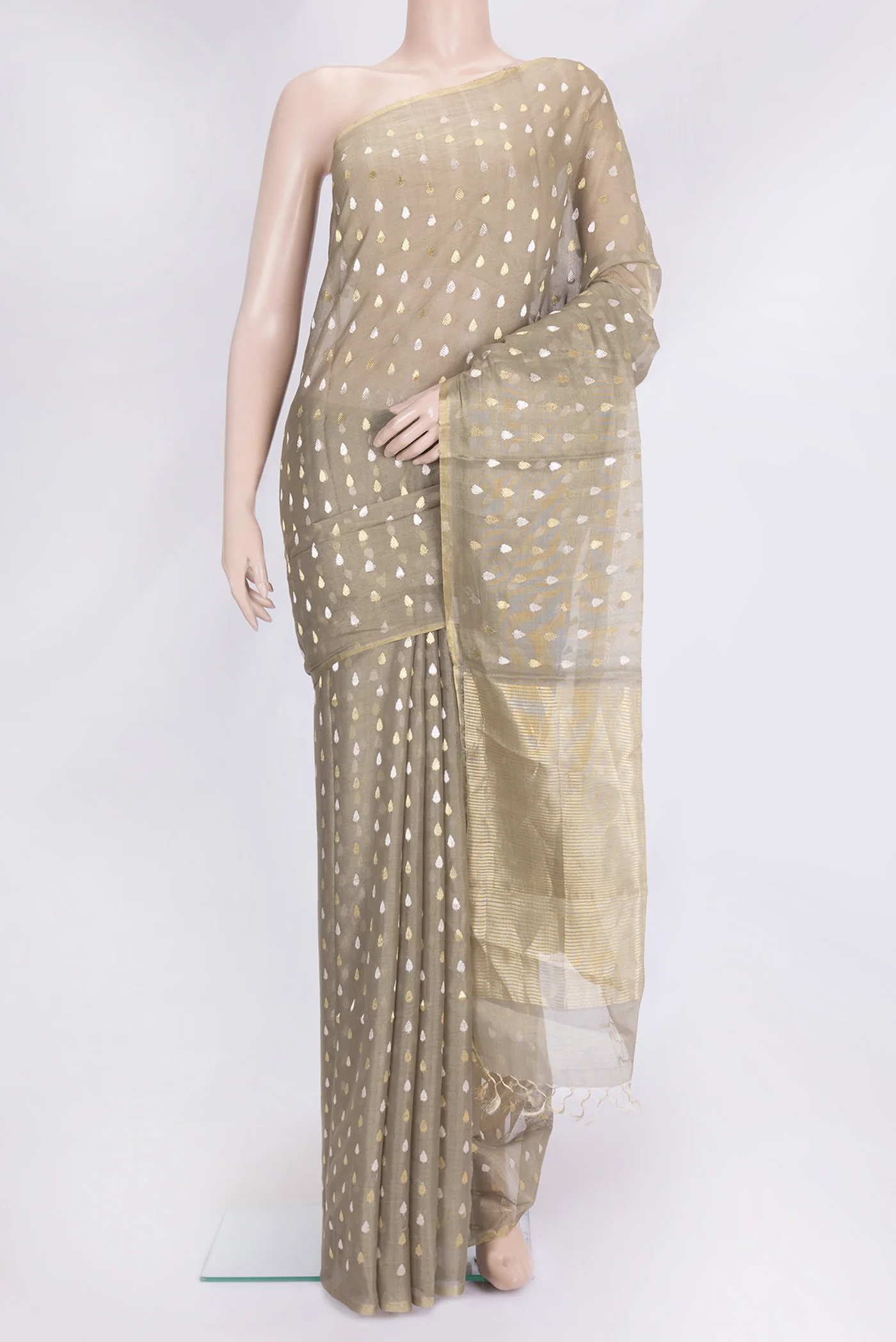 Dark Beige Dual Tone Chanderi Tissue Silk Saree