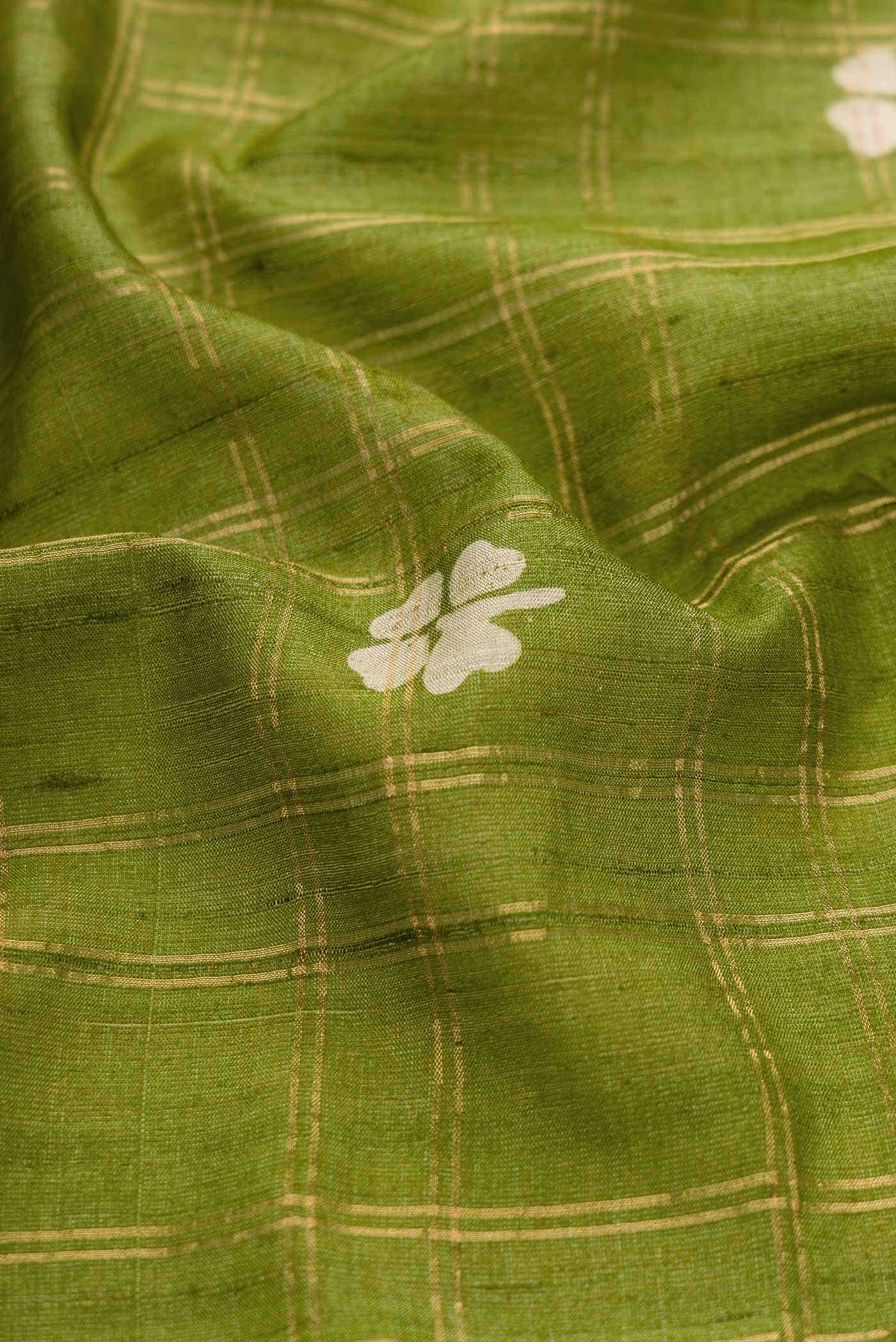 Mehandi Green Dual Tone Tussar Silk Saree - Image 2