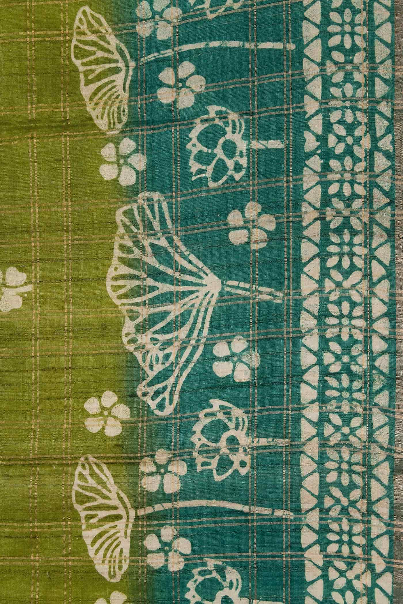 Mehandi Green Dual Tone Tussar Silk Saree - Image 3