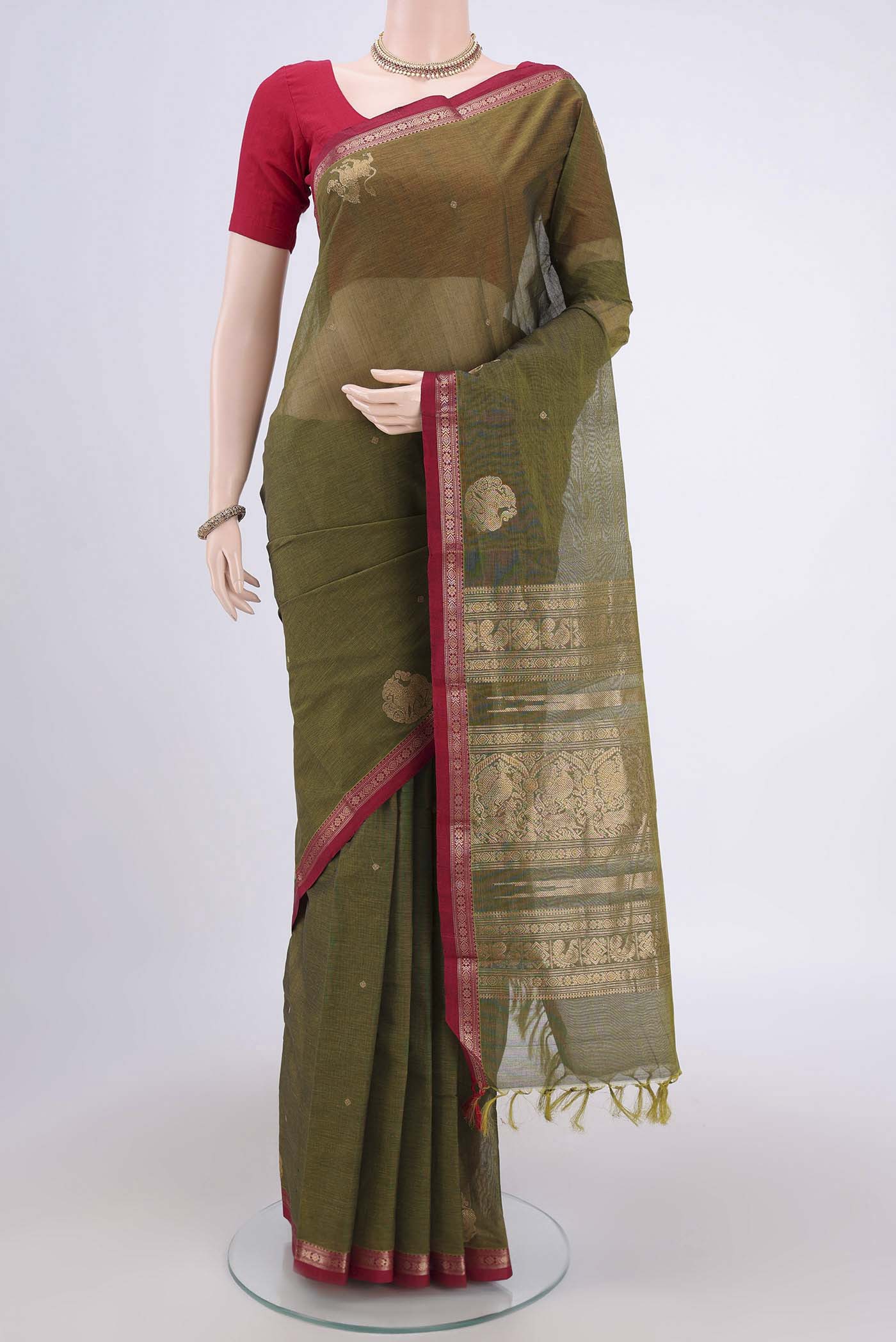 Mehandi Green Kanchi Cotton Saree