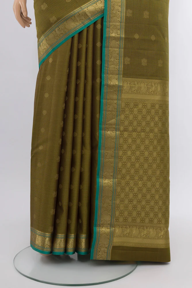 Mehandi Green Kanchipuram Silk Saree - Image 3