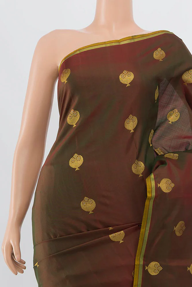 Green with Maroon Color Kanjivaram Silk Saree - Image 2