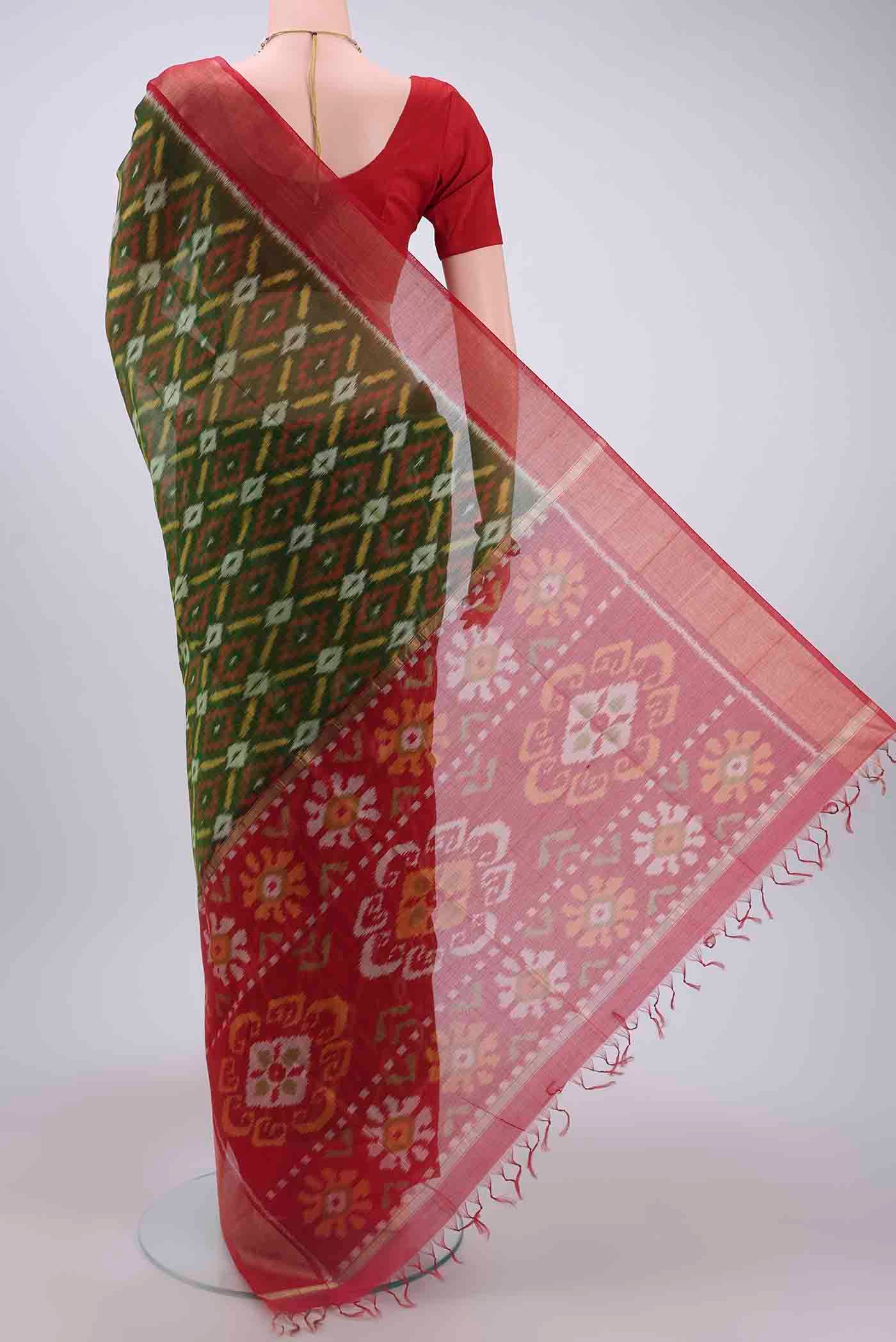 Mehandi Green Silk Cotton Saree - Image 3