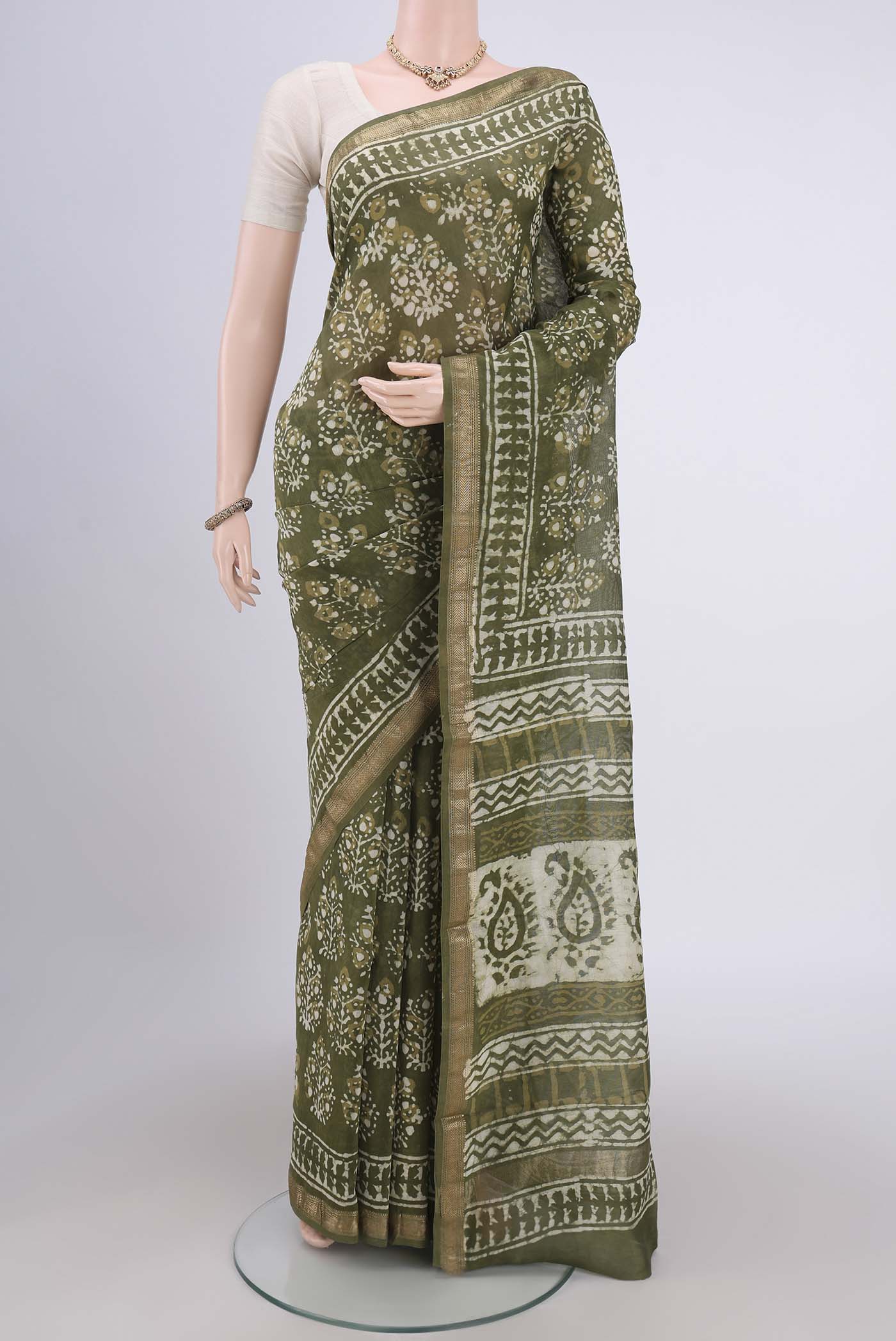 Mehandi Green Maheshwari Silk Cotton Saree