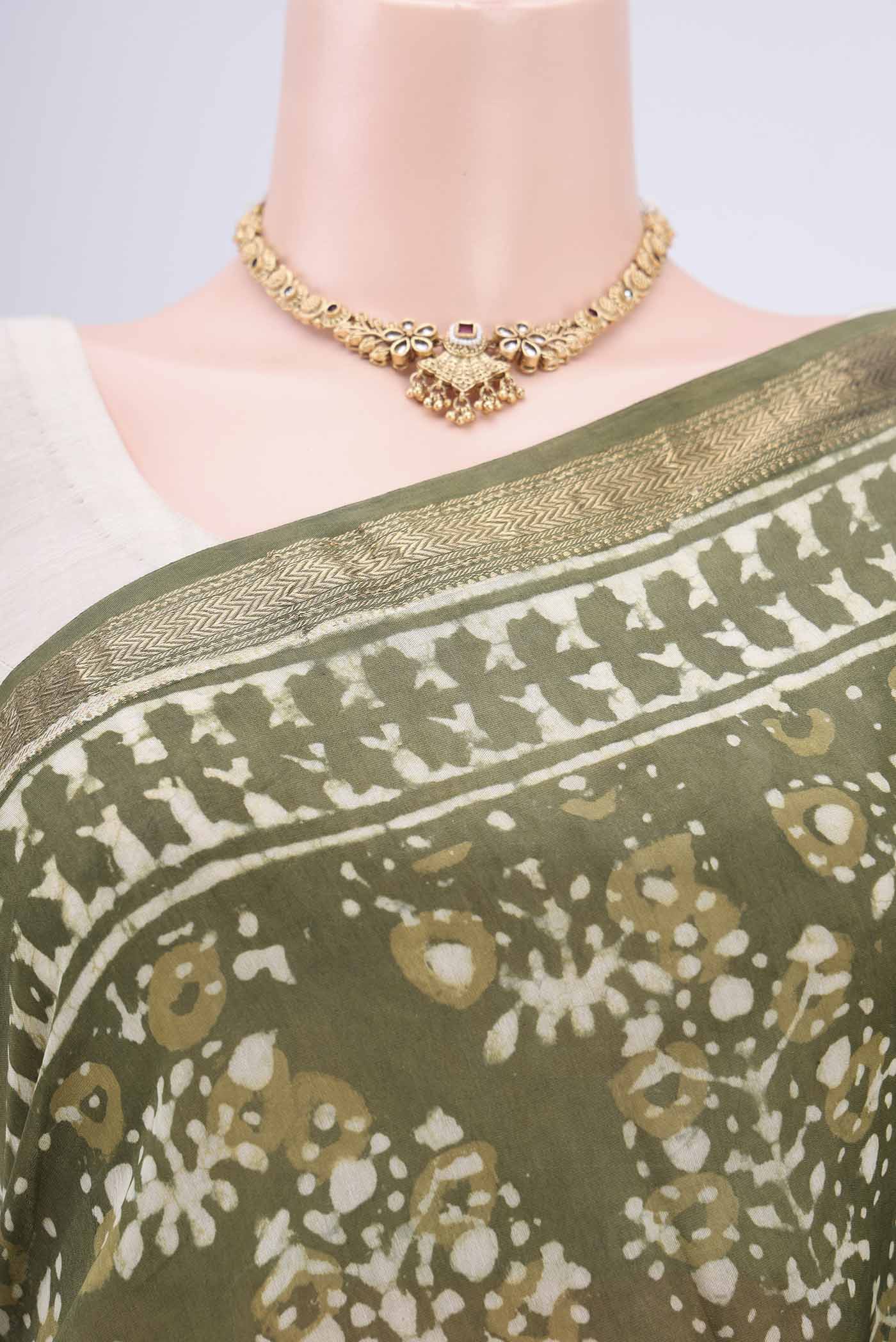 Mehandi Green Maheshwari Silk Cotton Saree - Image 2