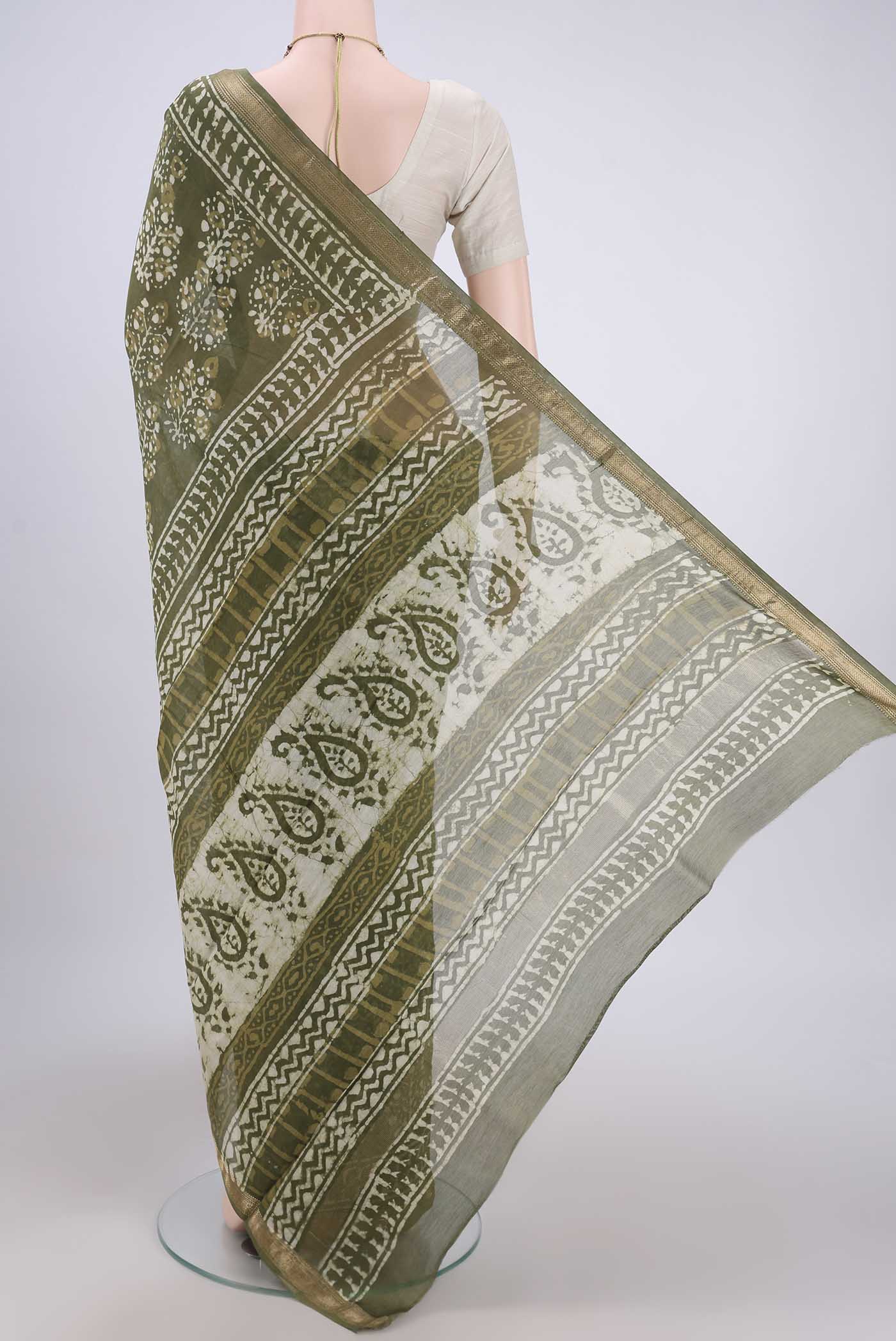 Mehandi Green Maheshwari Silk Cotton Saree - Image 3