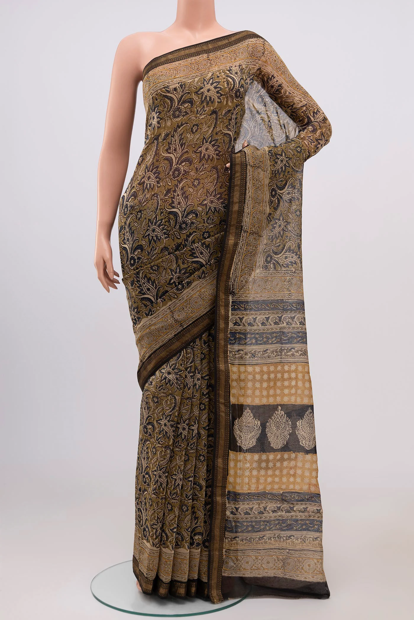 Mehandi Green Maheshwari Silk Cotton Saree