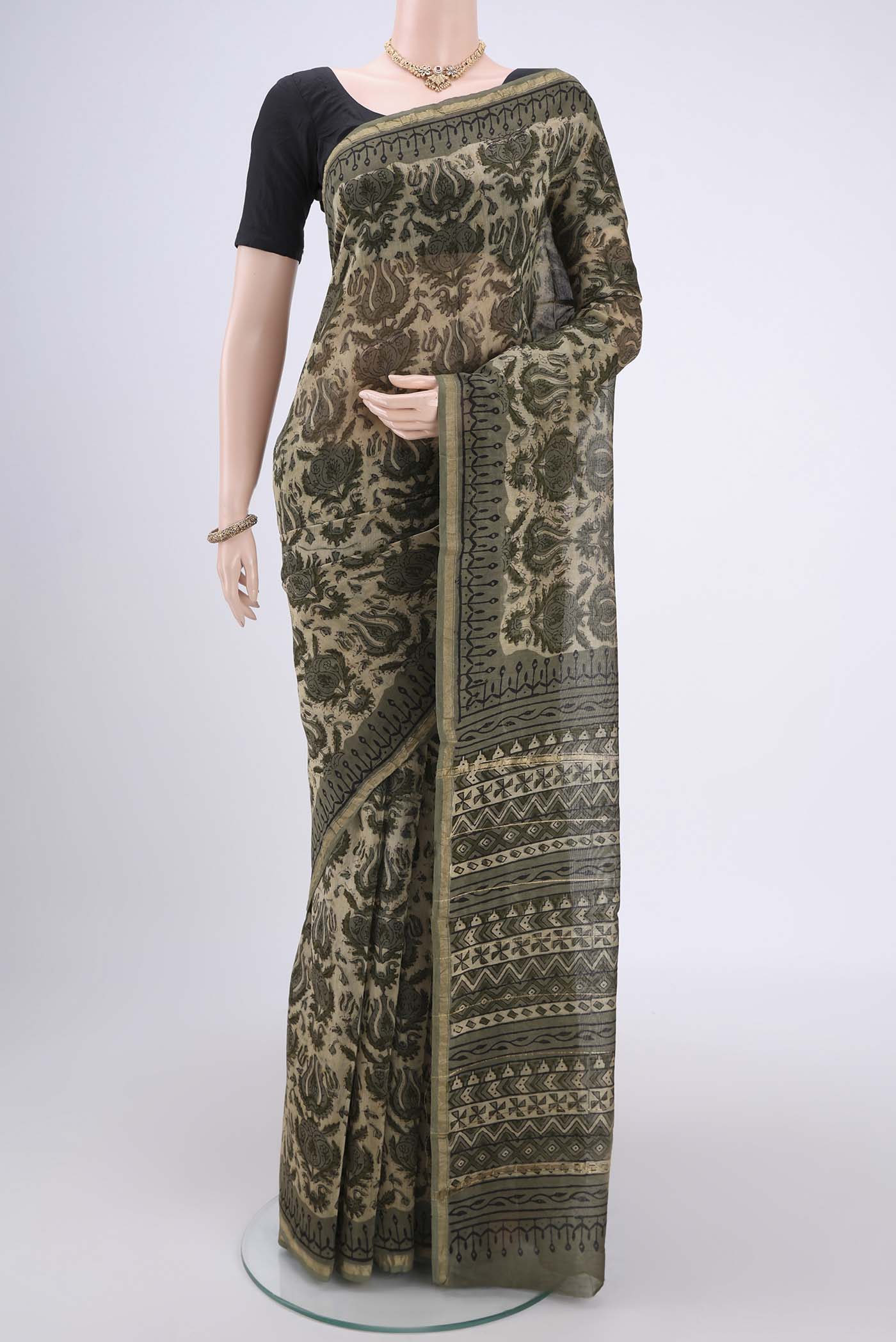 Beige Chanderi Silk Cotton Saree