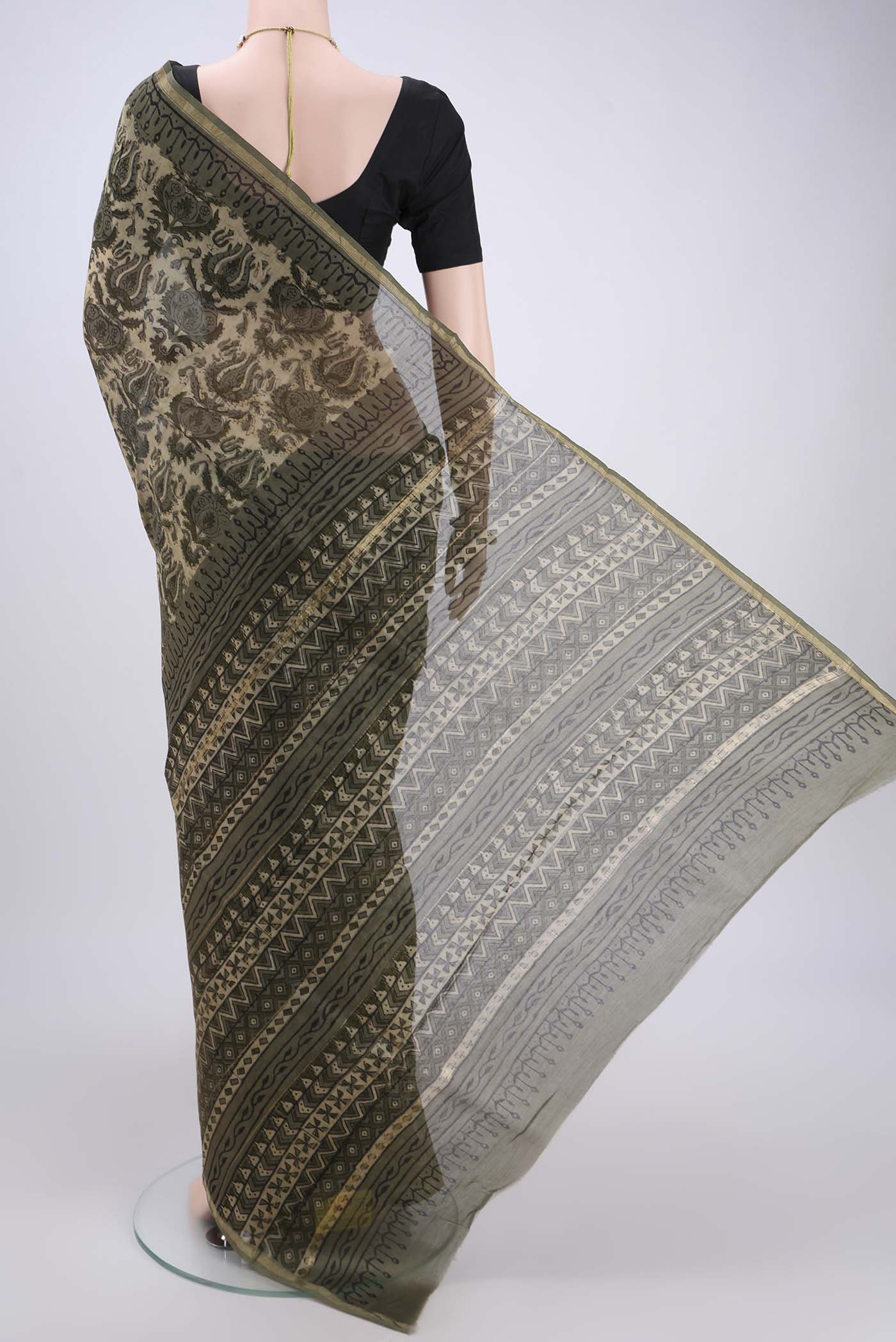 Beige Chanderi Silk Cotton Saree - Image 3
