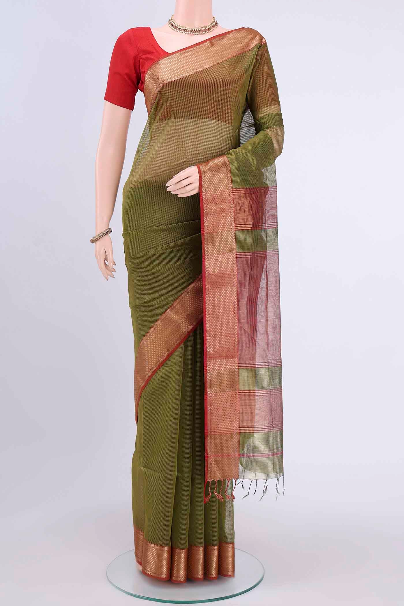 Mehandi Green Maheshwari Silk Cotton Saree