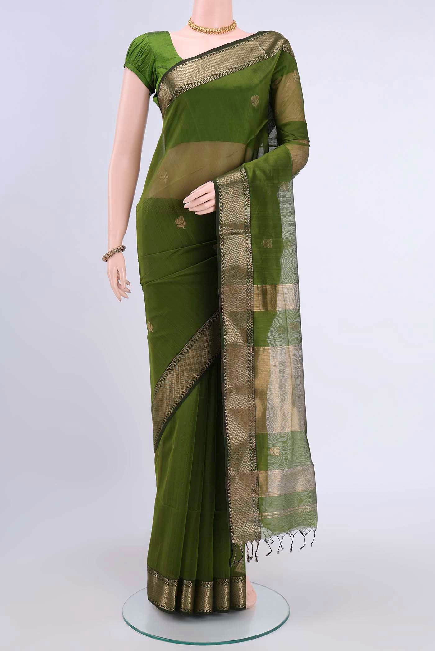 Mehandi Green Maheshwari Silk Cotton Saree