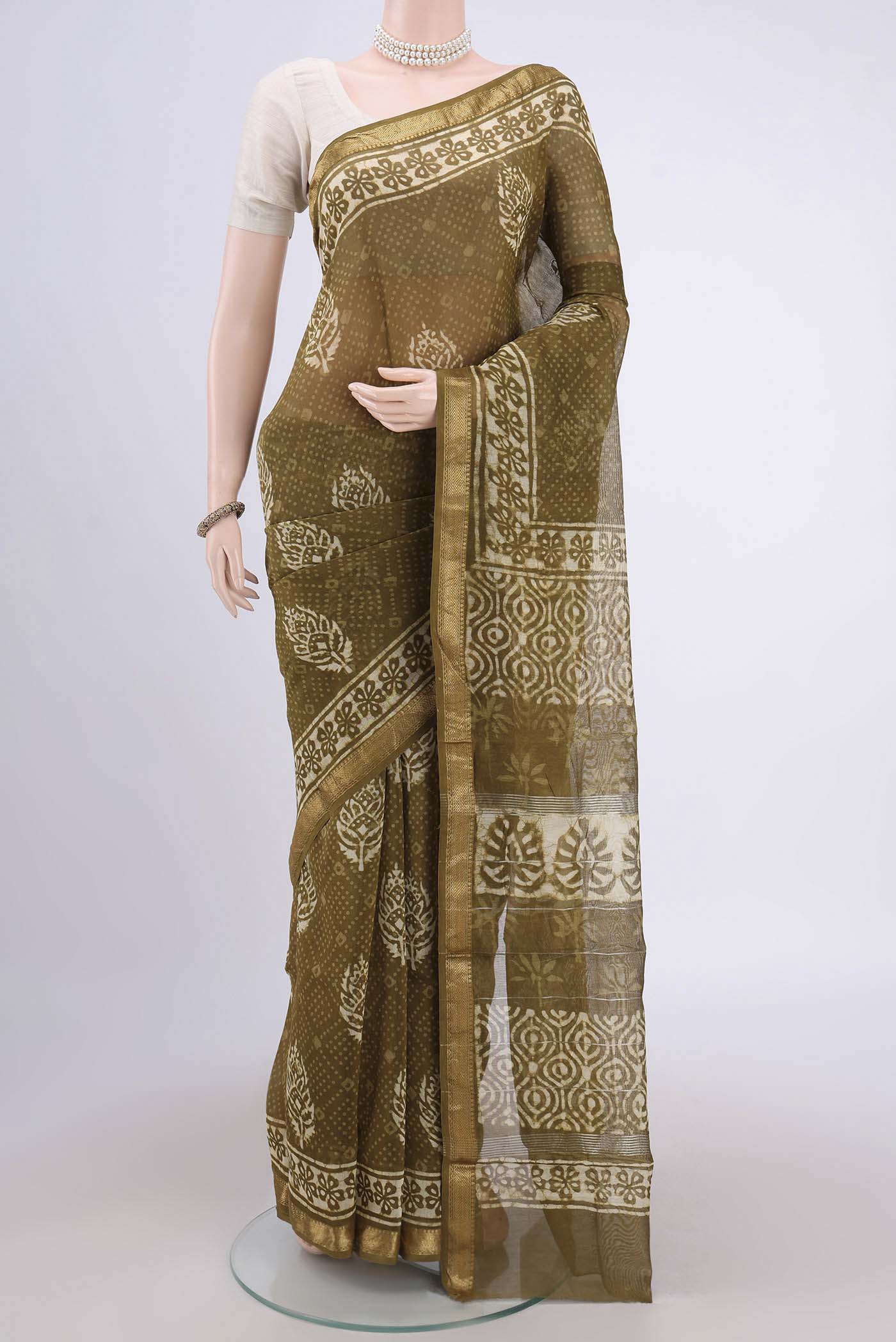 Mehandi Green Maheshwari Silk Cotton Saree