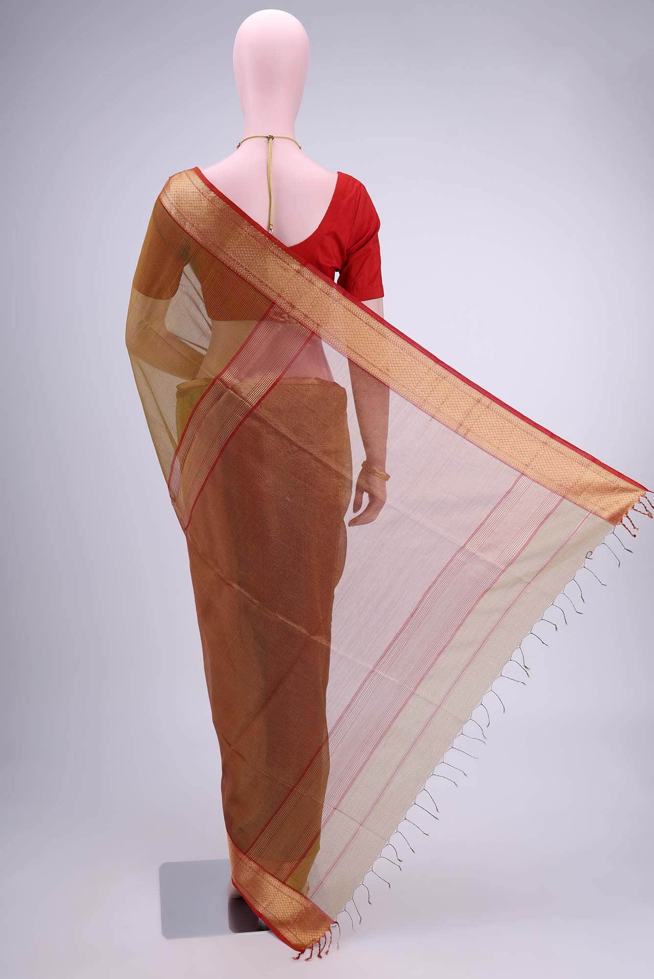 Mehandi Green Maheshwari Silk Cotton Saree - Image 2