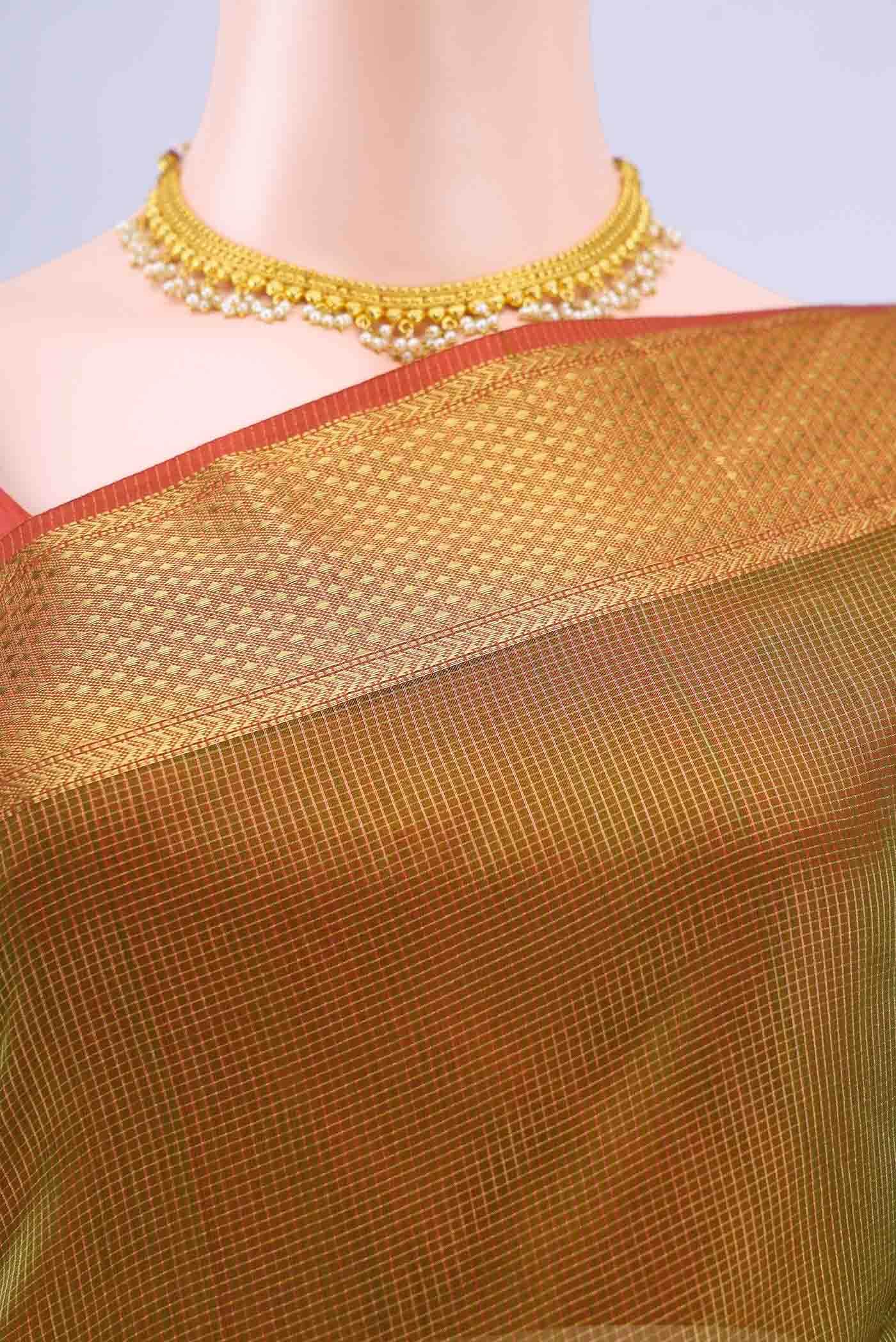 Mehandi Green Maheshwari Silk Cotton Saree - Image 3
