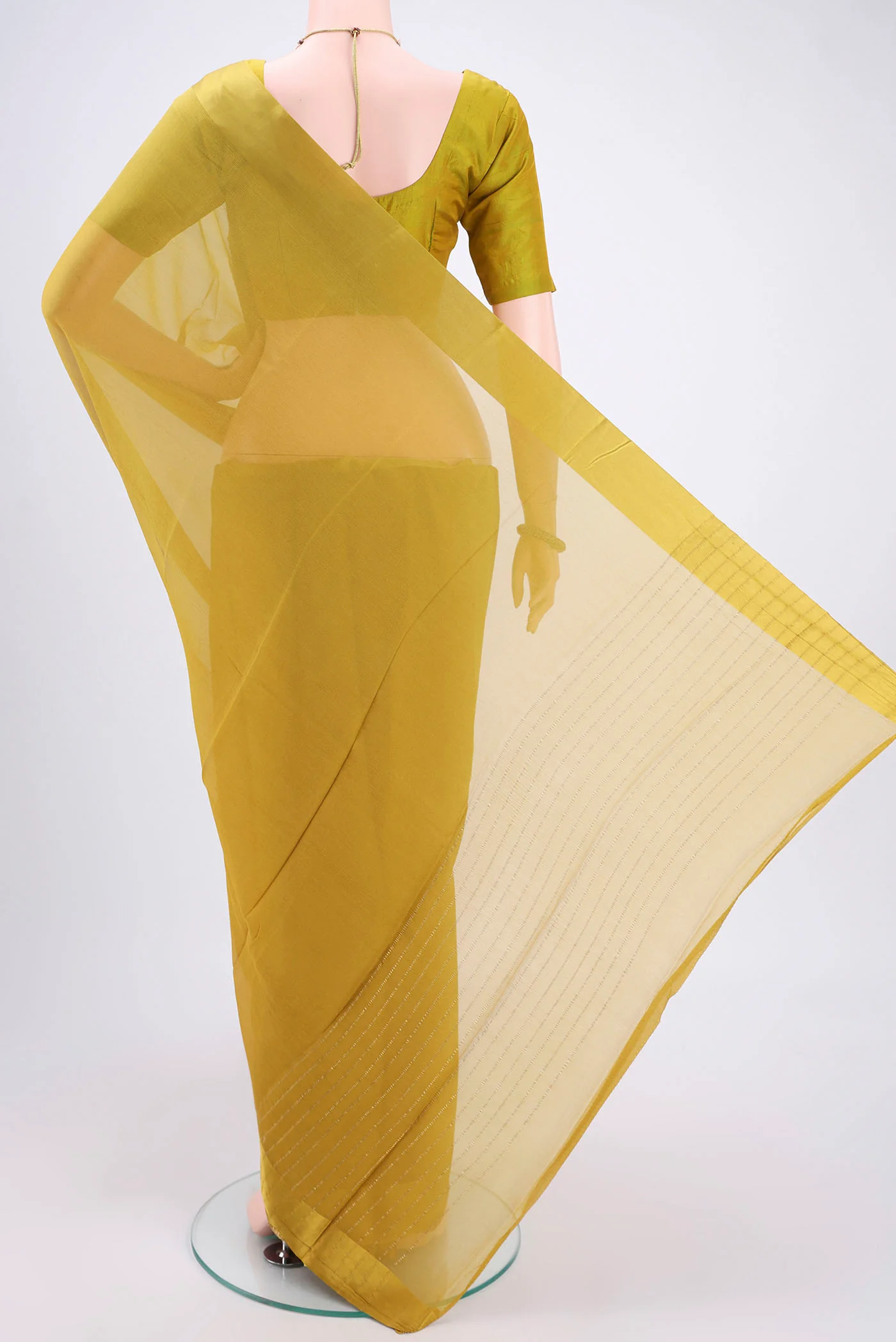 Mustard Mysore Chiffon Saree - Image 3