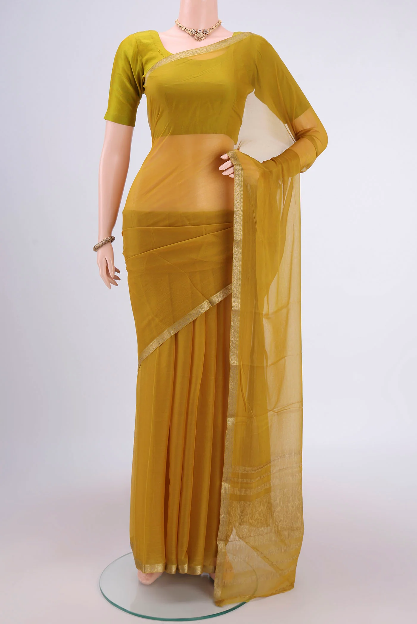 Mustard Mysore Chiffon Saree