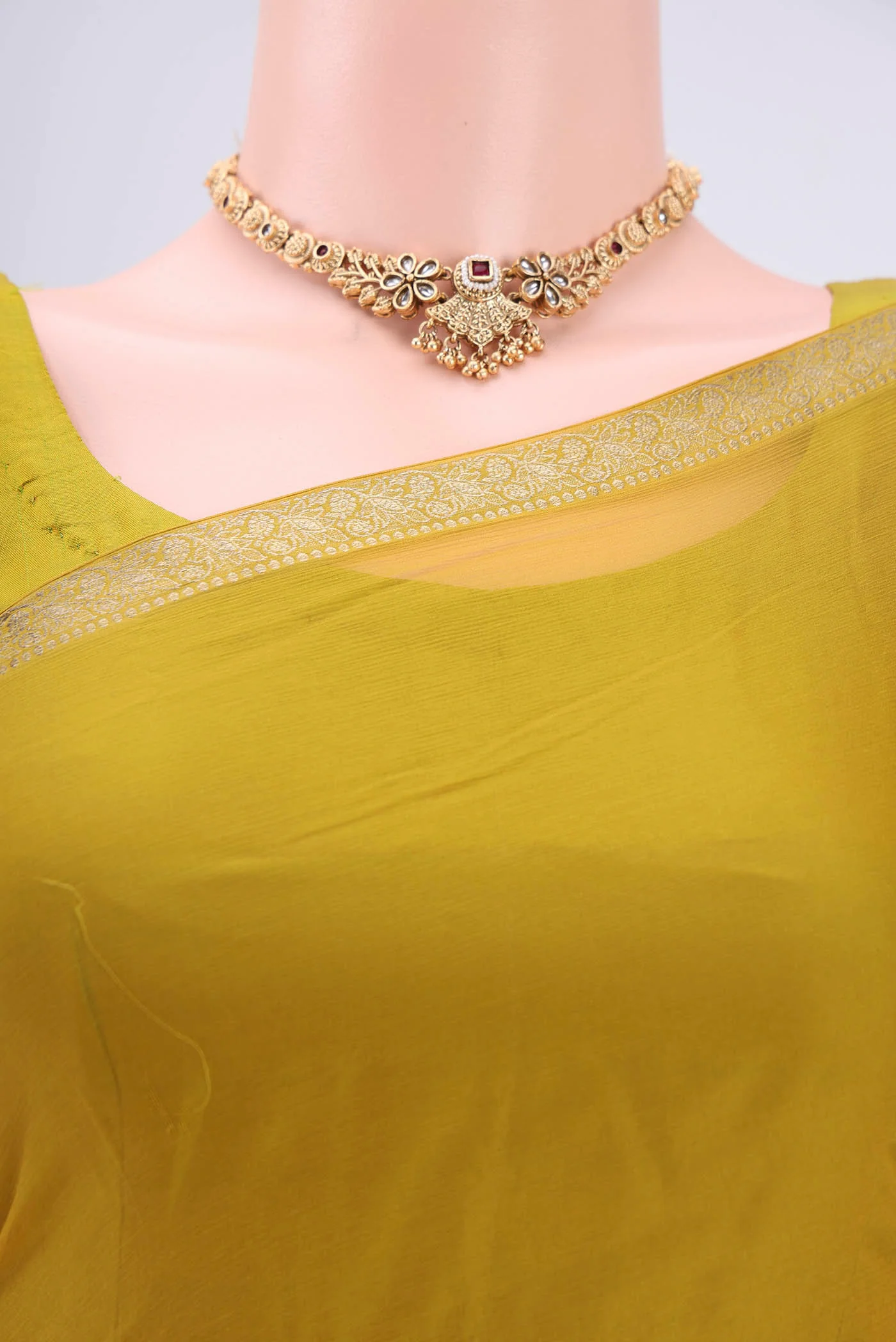 Mustard Mysore Chiffon Saree - Image 2