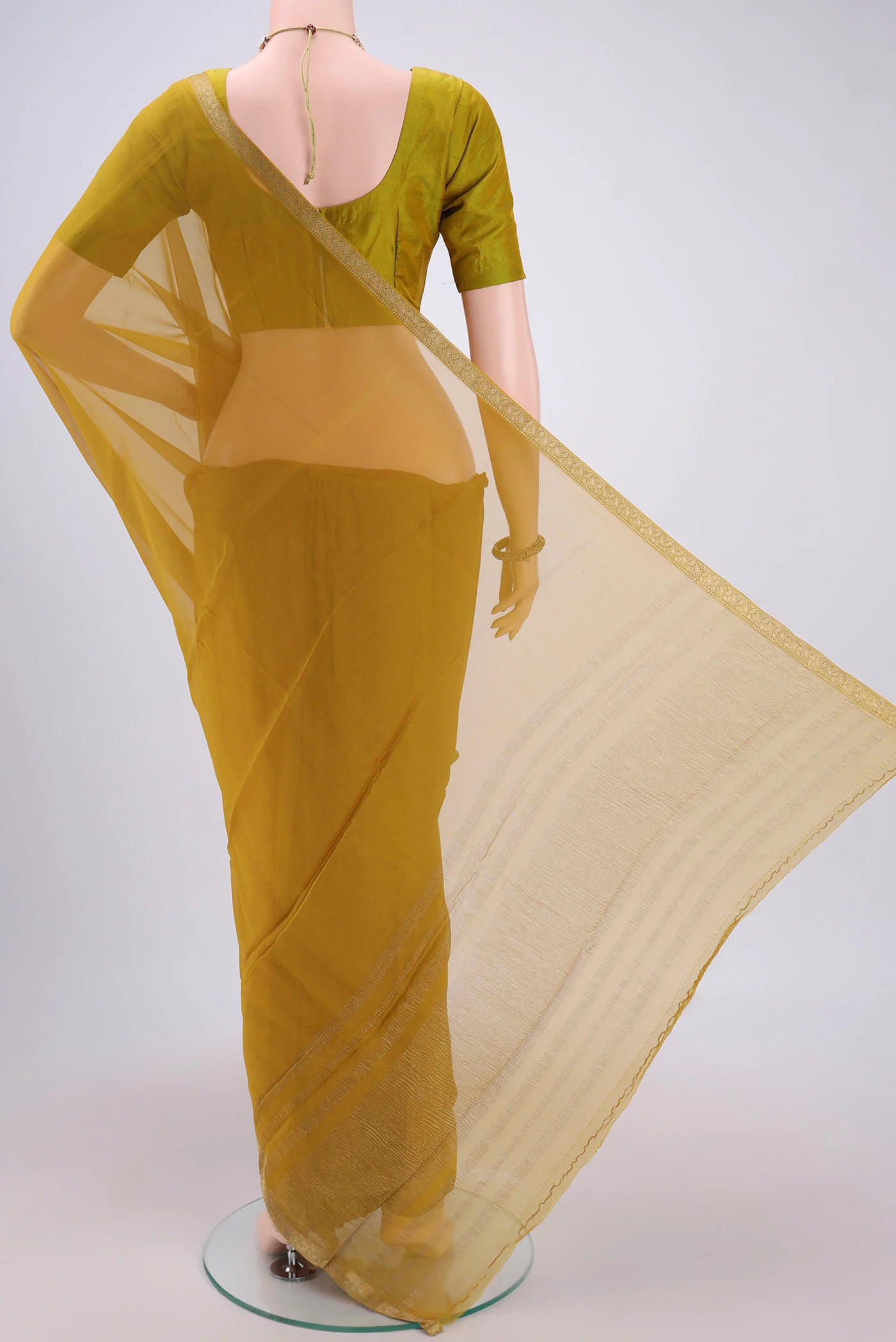 Mustard Mysore Chiffon Saree - Image 3