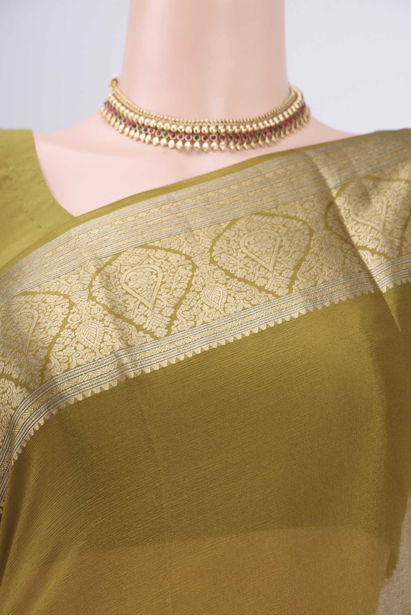 Mehandi Green Mysore Chiffon Saree - Image 2