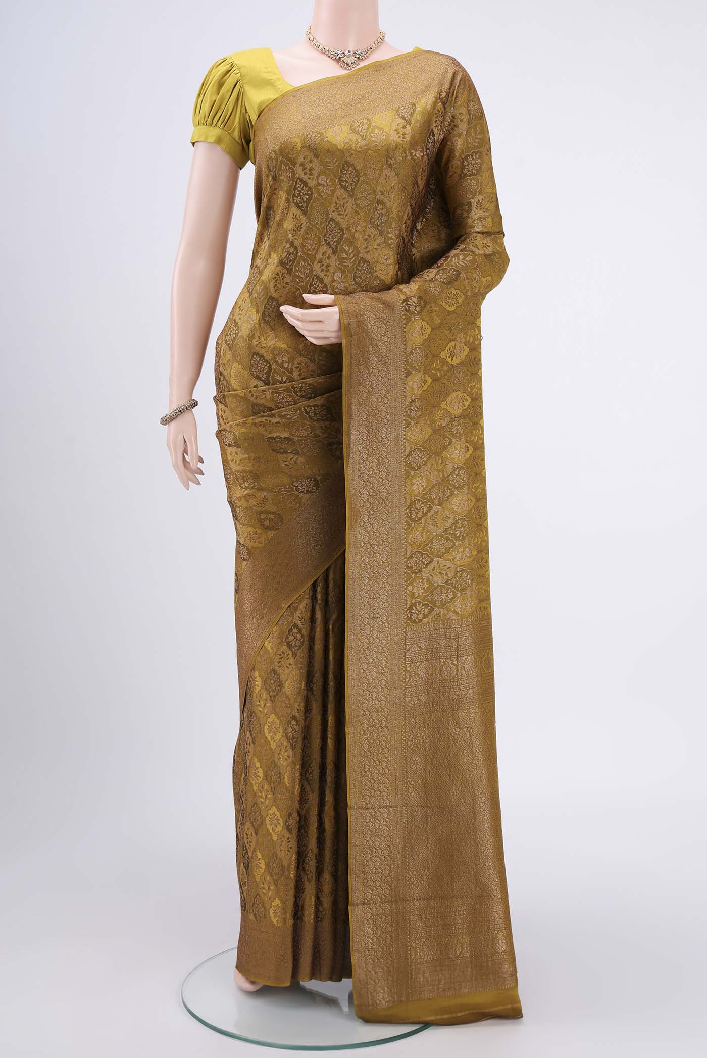 Mehandi Green Mysore Crepe Saree