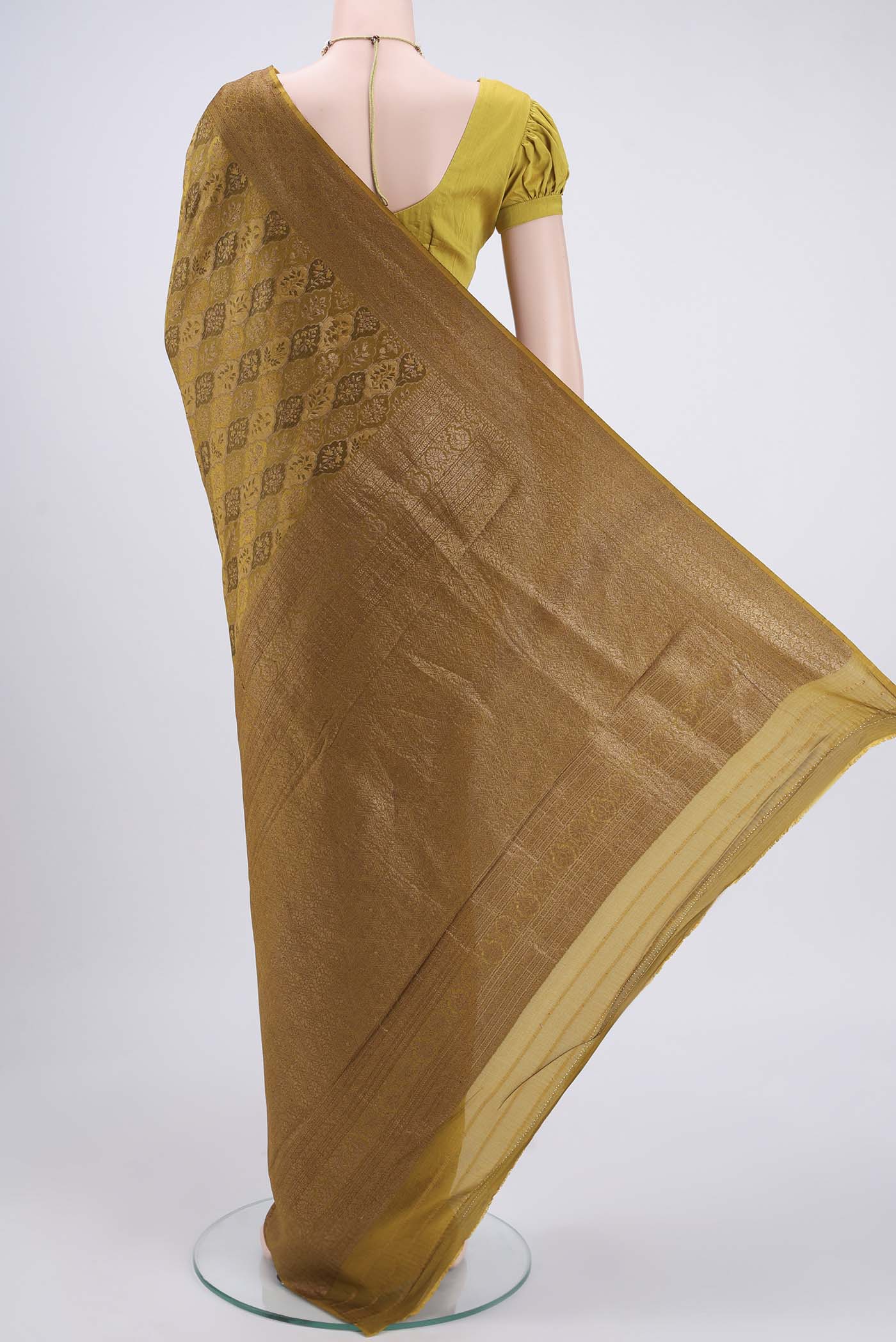 Mehandi Green Mysore Crepe Saree - Image 3