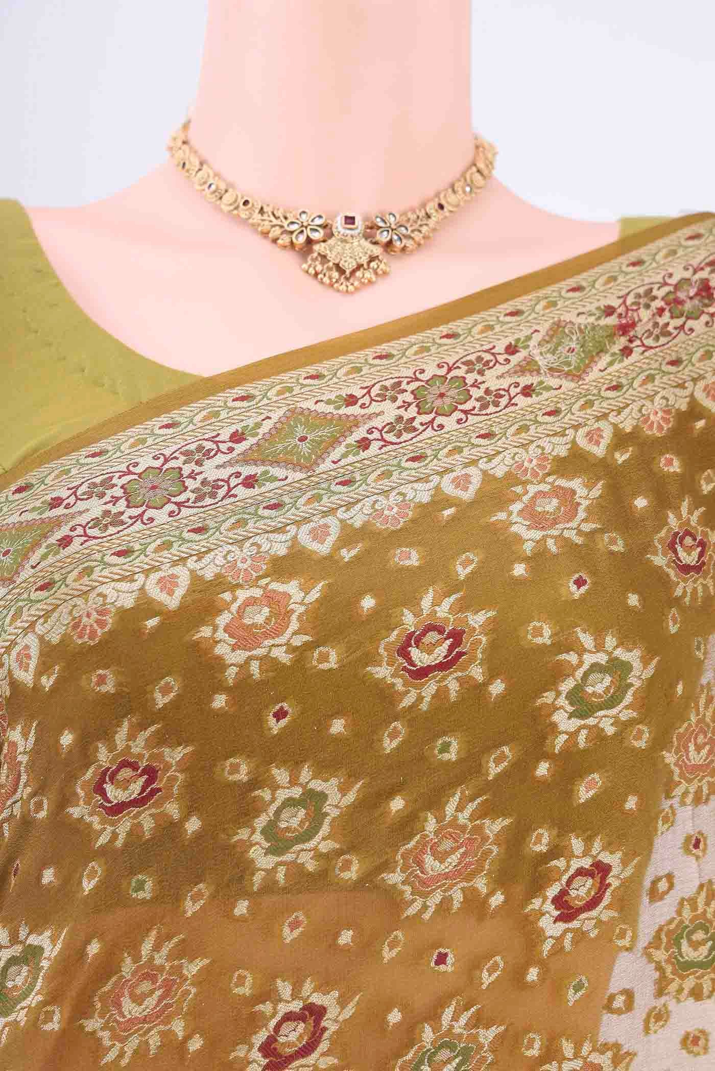 Mehandi Green Mysore Georgette Saree - Image 2