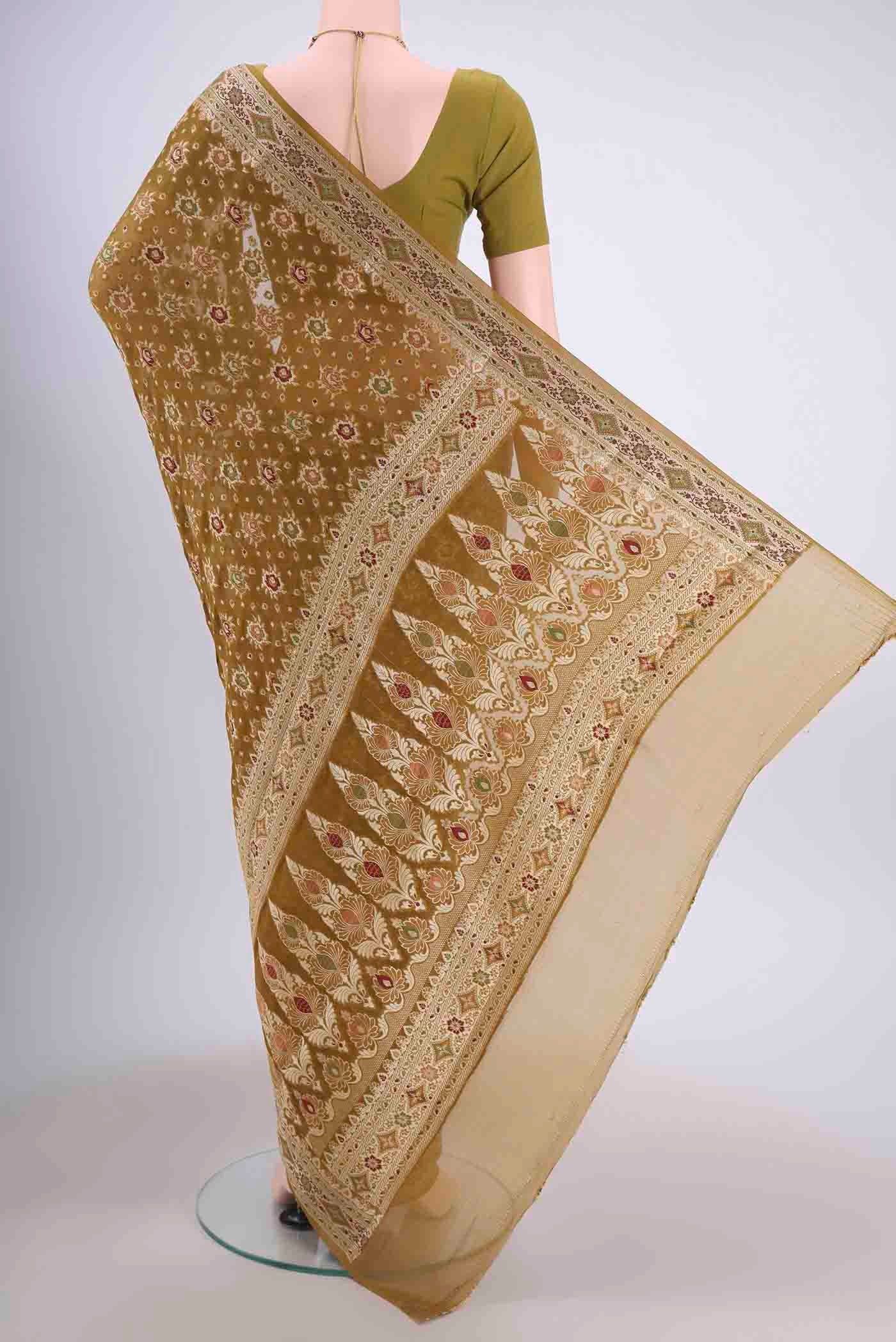 Mehandi Green Mysore Georgette Saree - Image 3