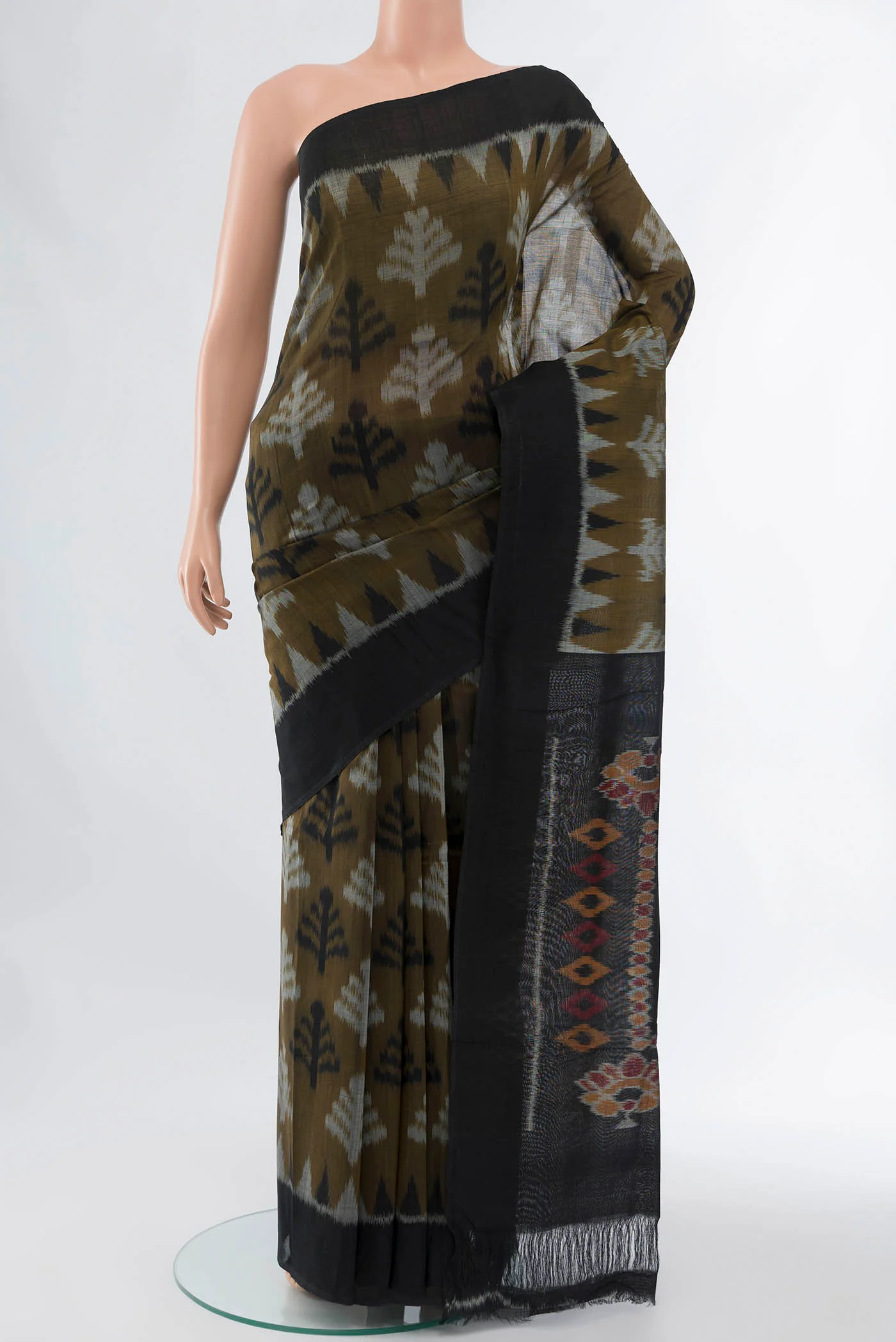 Mehandi Green Pochampally Cotton Saree