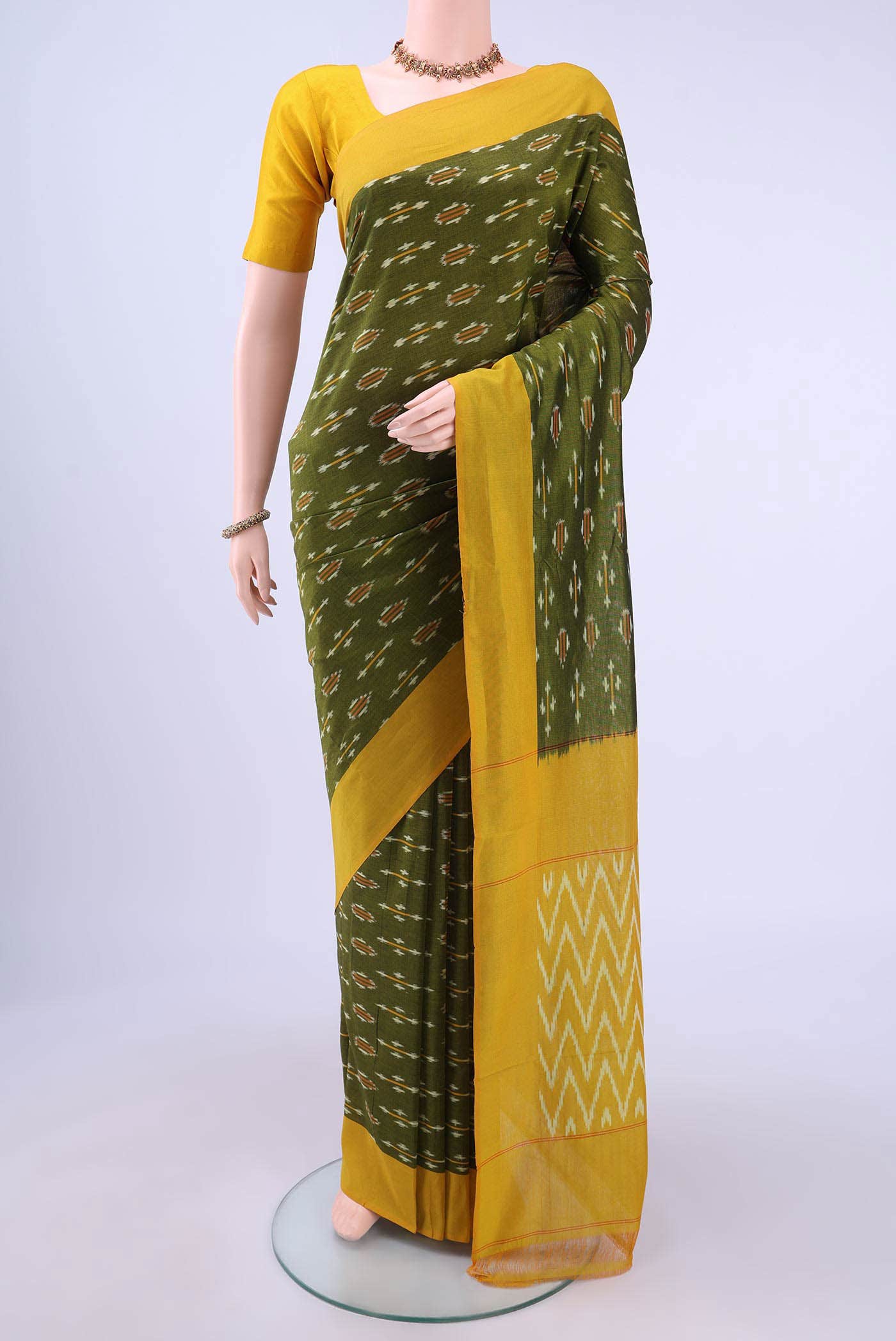 Mehandi Green Pochampally Cotton Saree
