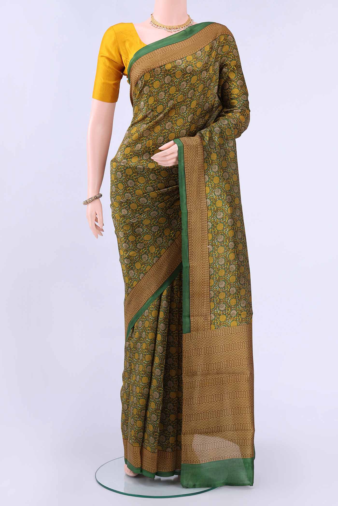Mehandi Green Printed Silk Saree