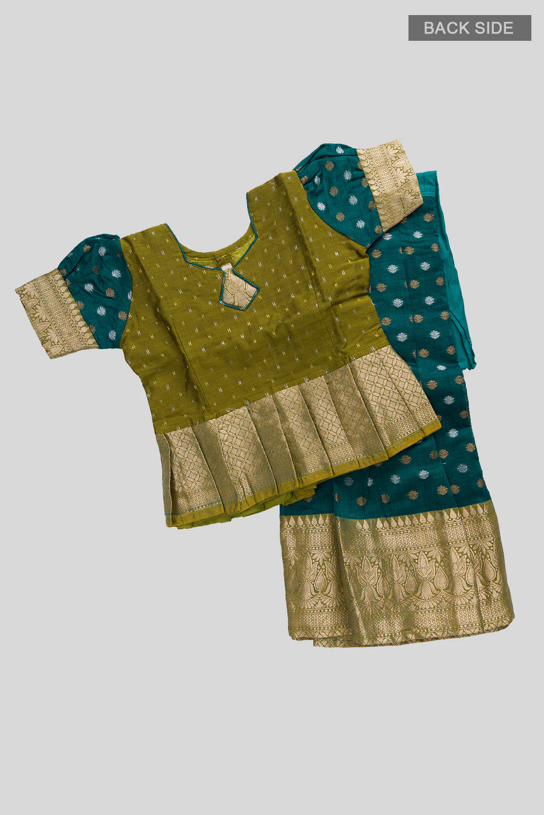 Mehandi Green Readymade Cotton Pavadai Set  | Lehanga & Blouse - Image 3