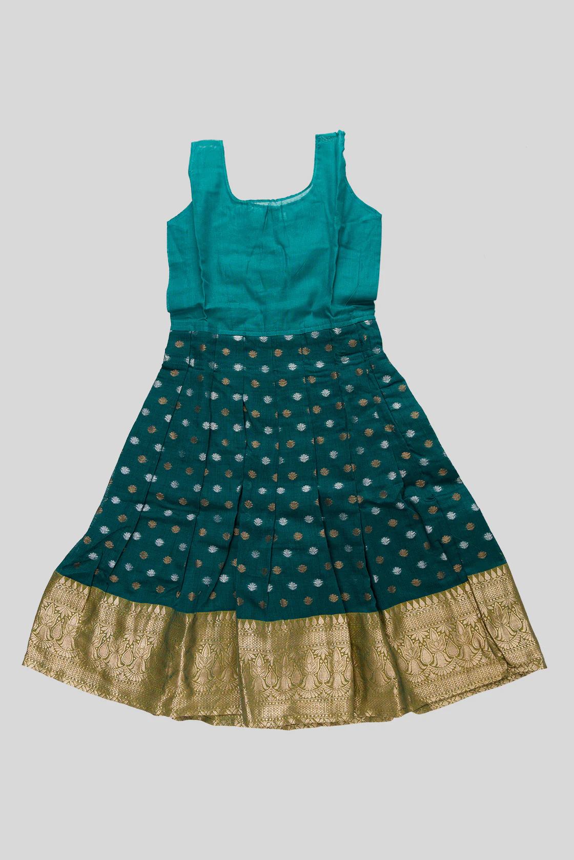 Mehandi Green Readymade Cotton Pavadai Set  | Lehanga & Blouse - Image 5