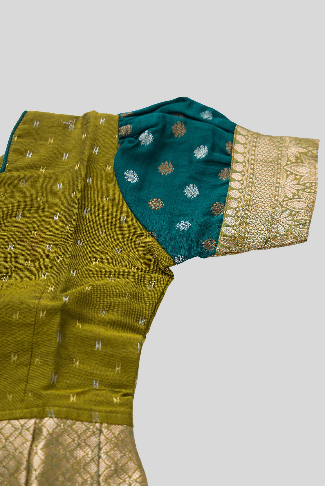 Mehandi Green Readymade Cotton Pavadai Set  | Lehanga & Blouse - Image 7