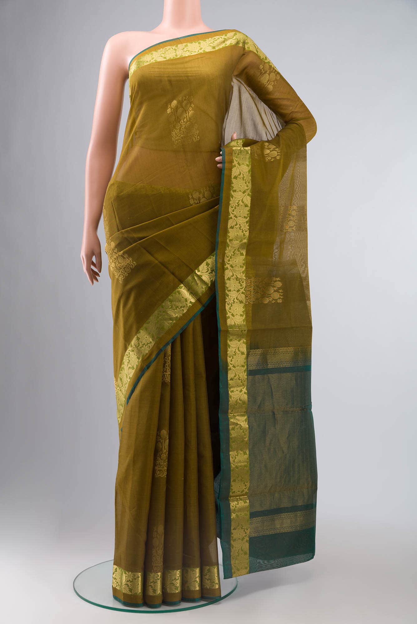 Mehandi Green Silk Cotton Saree