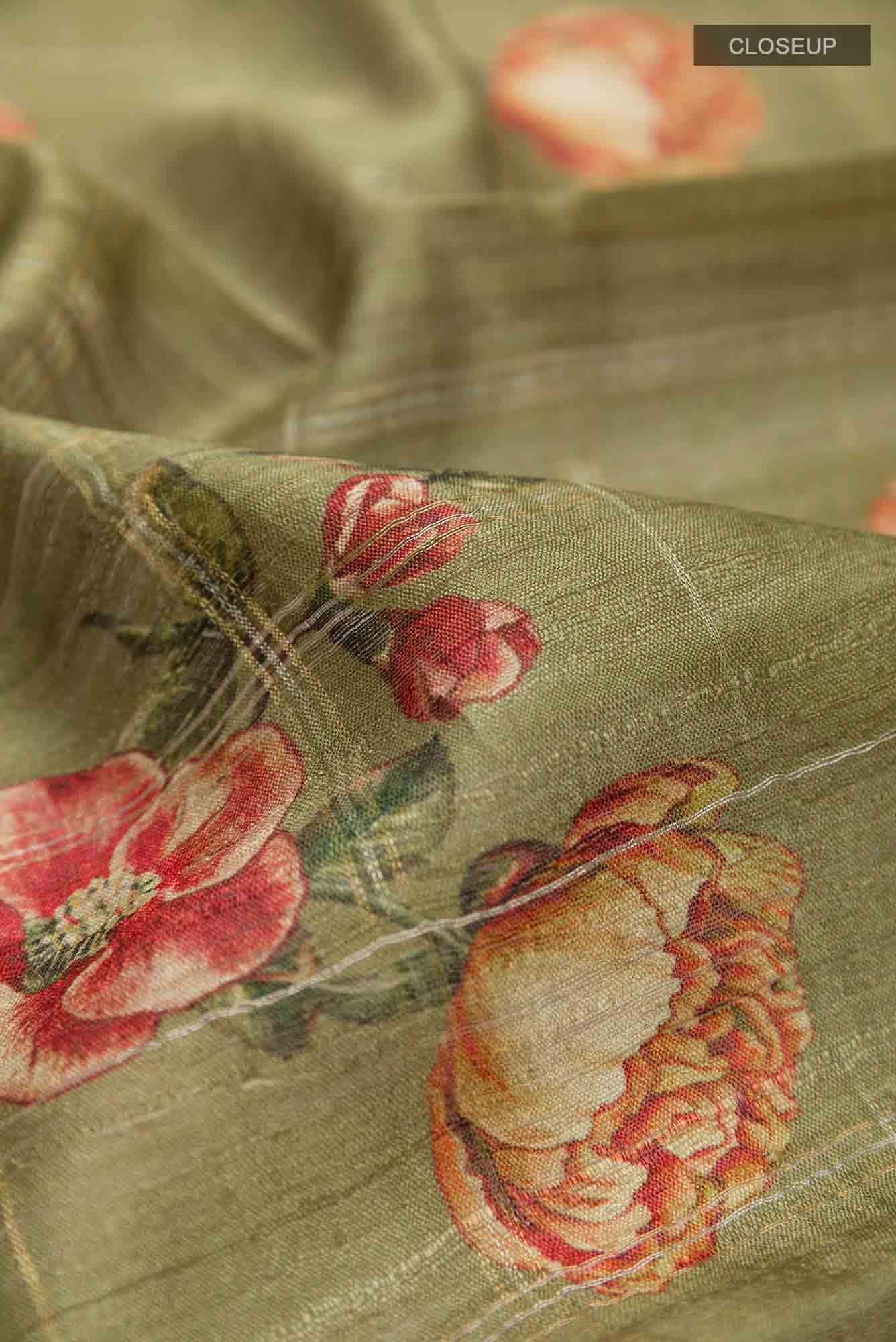 Mehandi Green Tussar Saree - Image 3