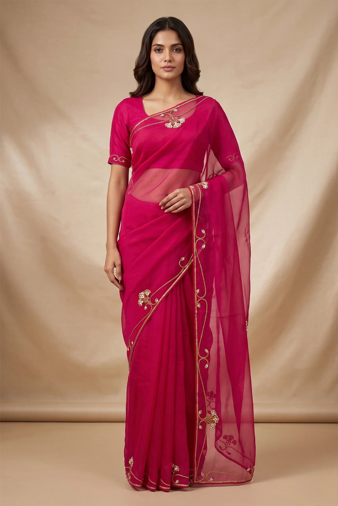 Meher- Hot Pink Organza Silk Saree
