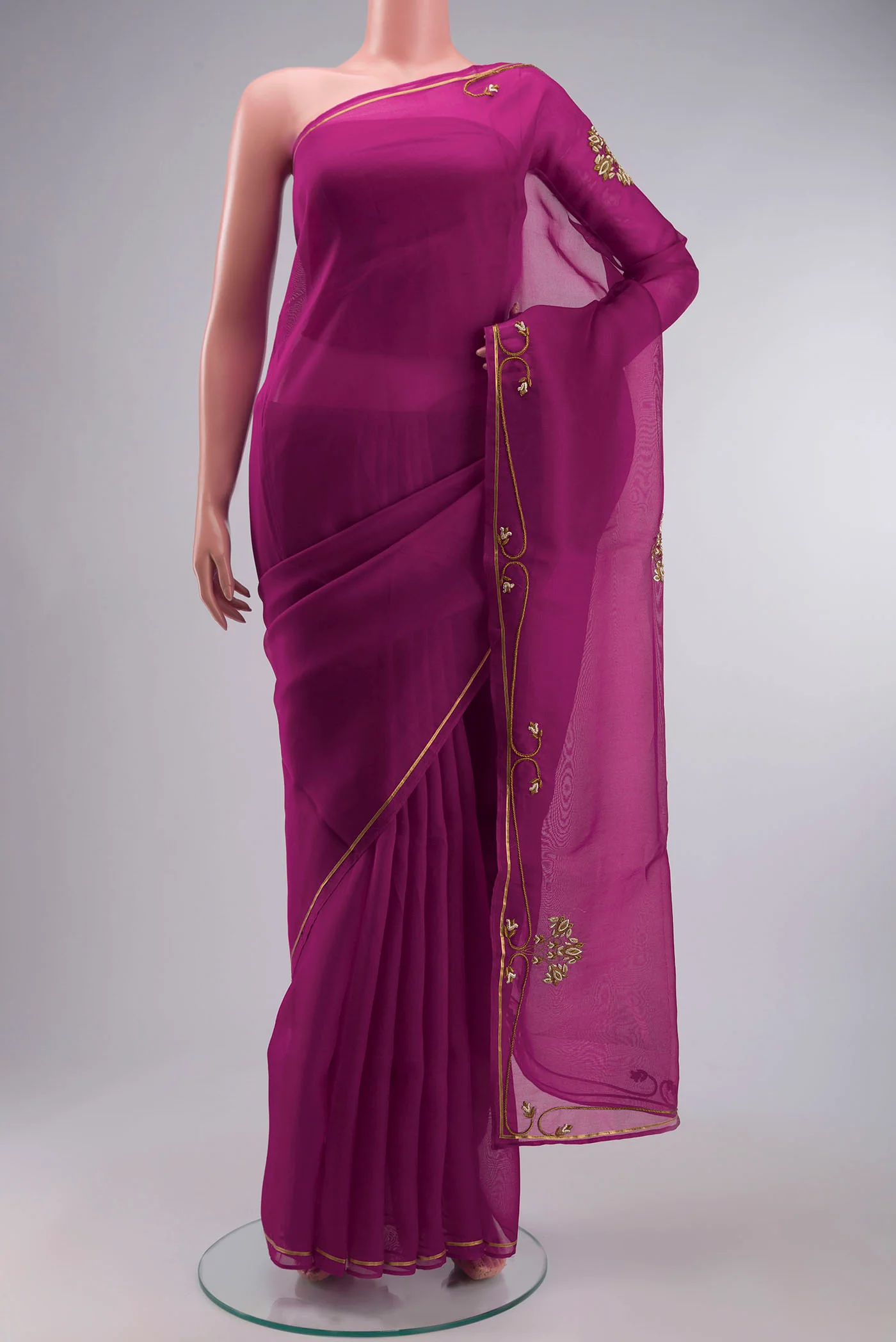 Meher-Magenta Organza Silk Saree - Image 2