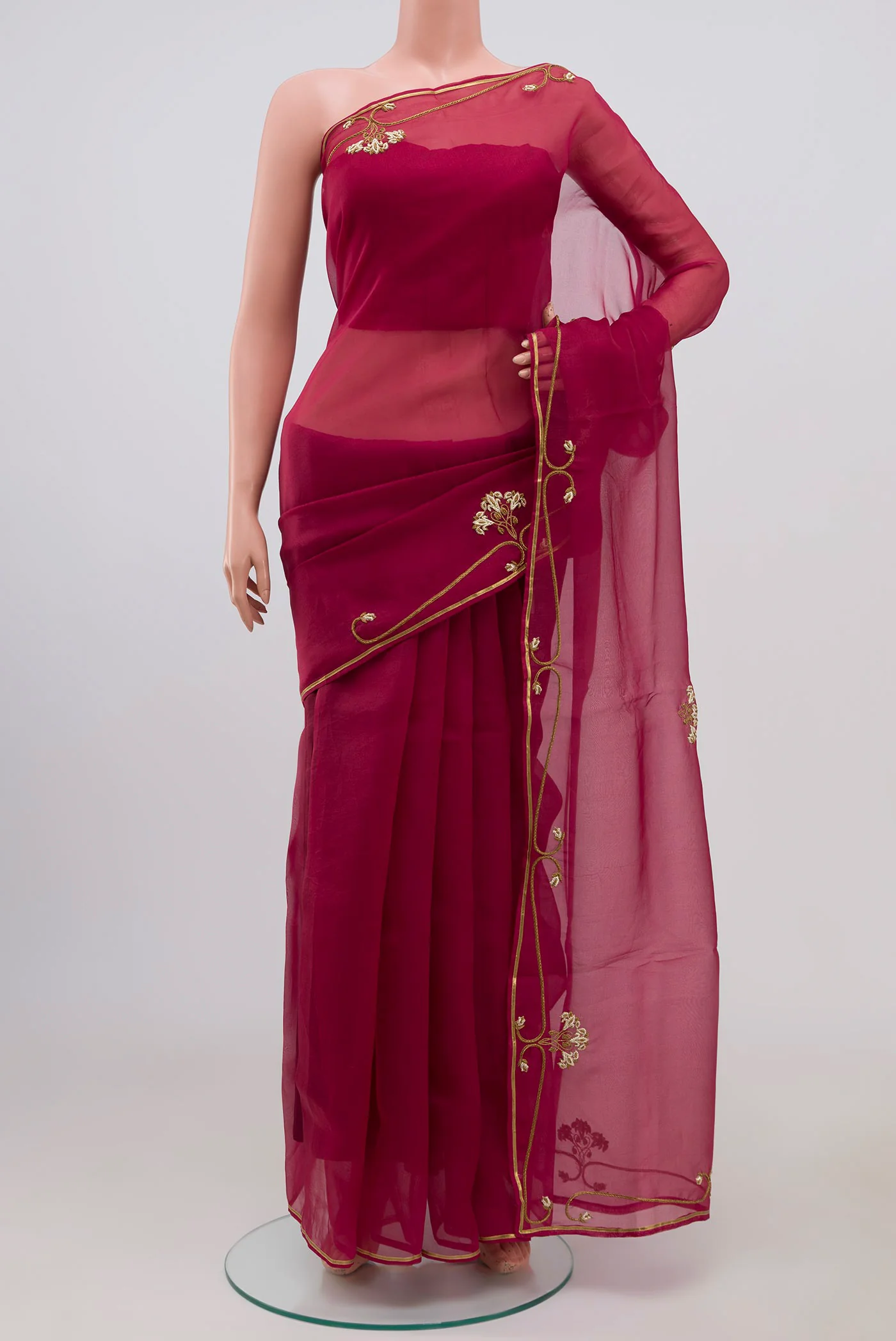 Meher- Maroon Organza Silk Saree - Image 2