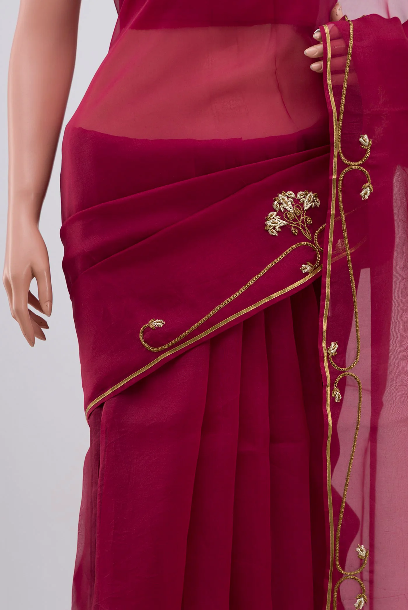 Meher- Maroon Organza Silk Saree - Image 4