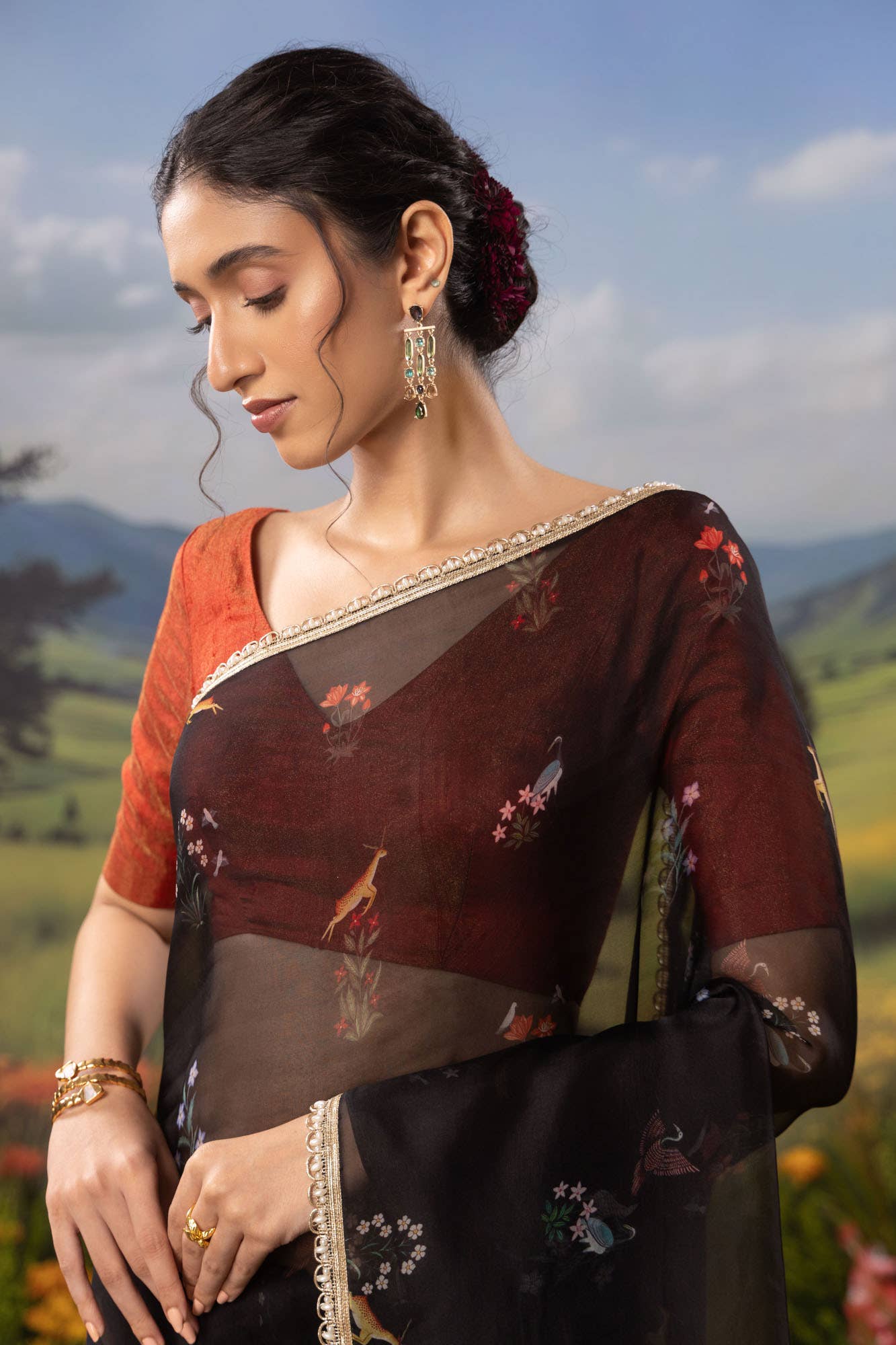 Midnight Lore-Black Pure Organza Silk Saree - Image 4