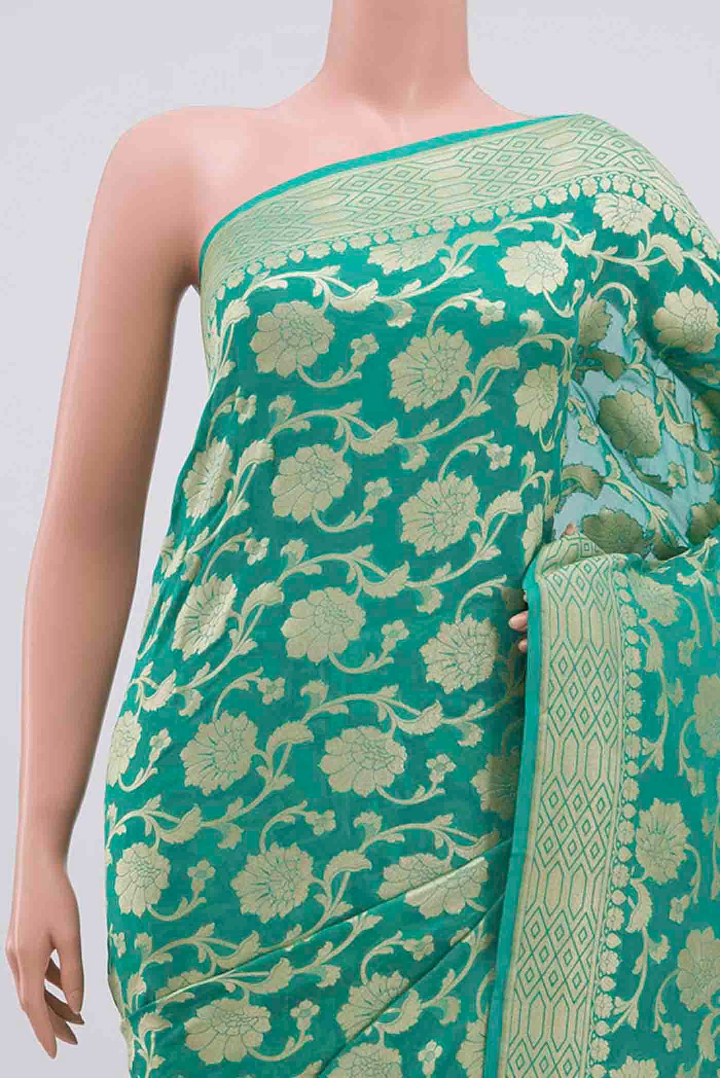 Turquoise Banarasi Georgette Saree - Image 2