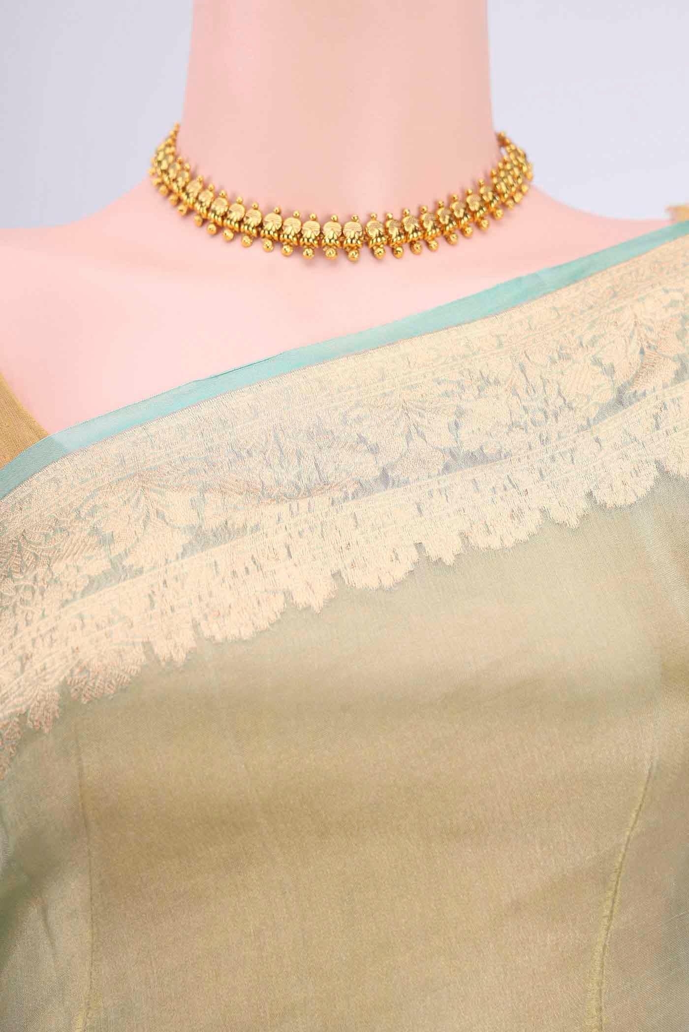 Turquoise Organza Silk Saree - Image 2