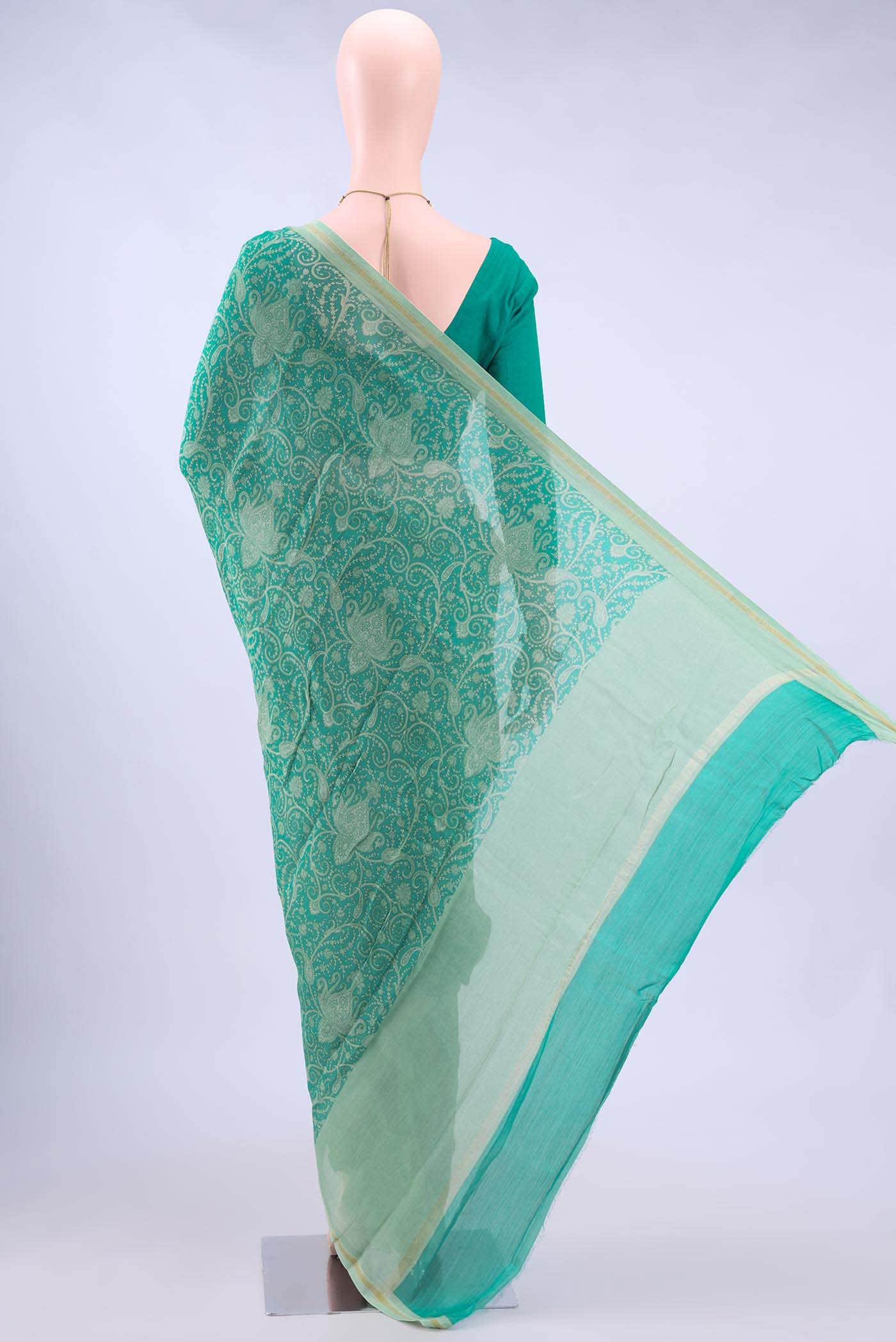 Mint Green Bengal Cotton - Tangail Saree - Image 2