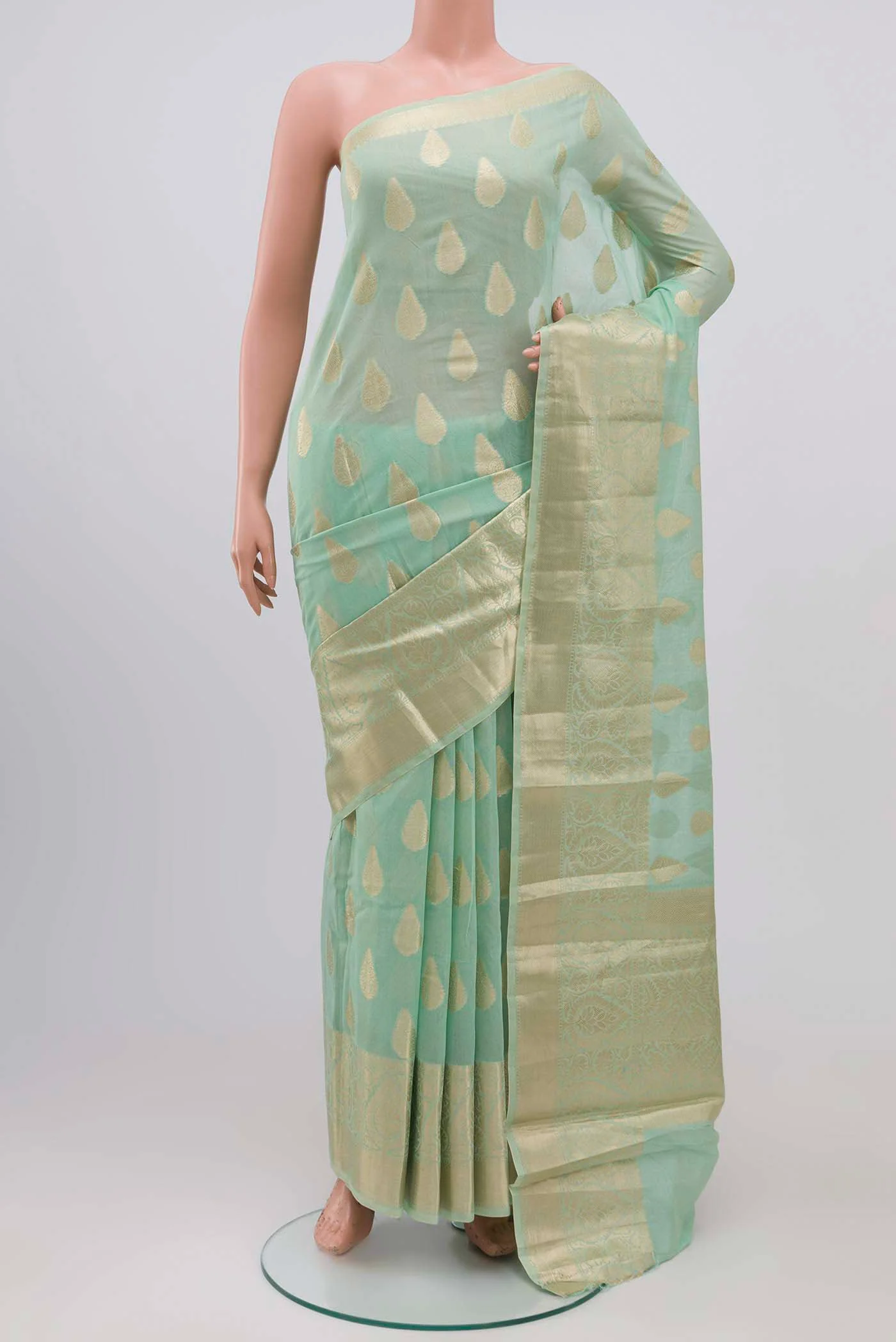 Mint Green Blended Silk Cotton Saree