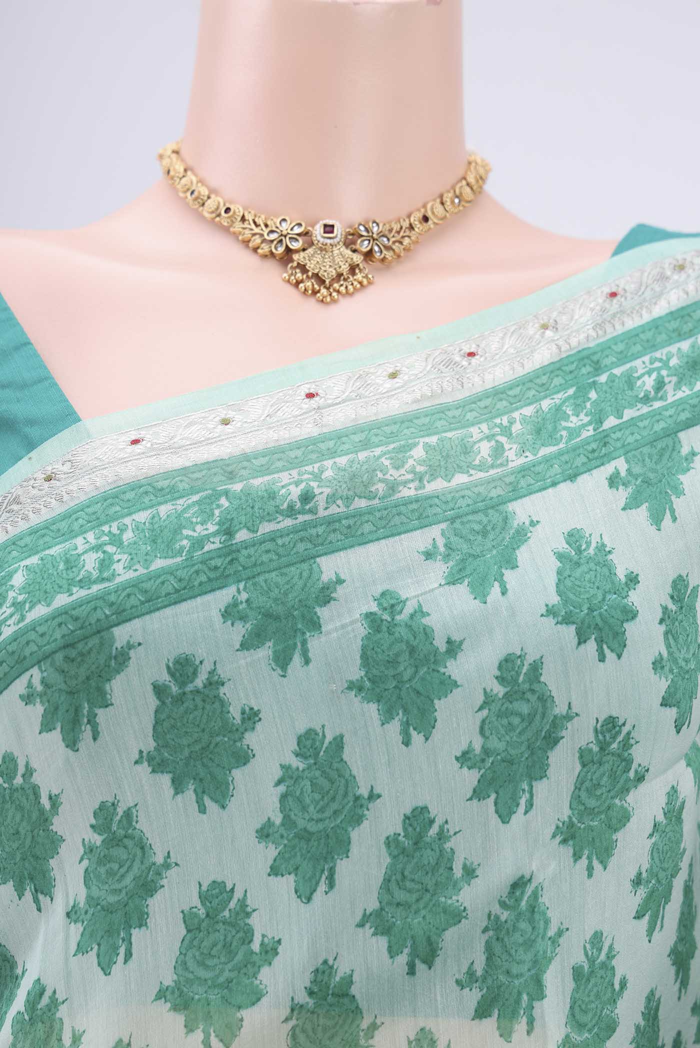 Mint Green Chanderi Silk Cotton Saree - Image 2