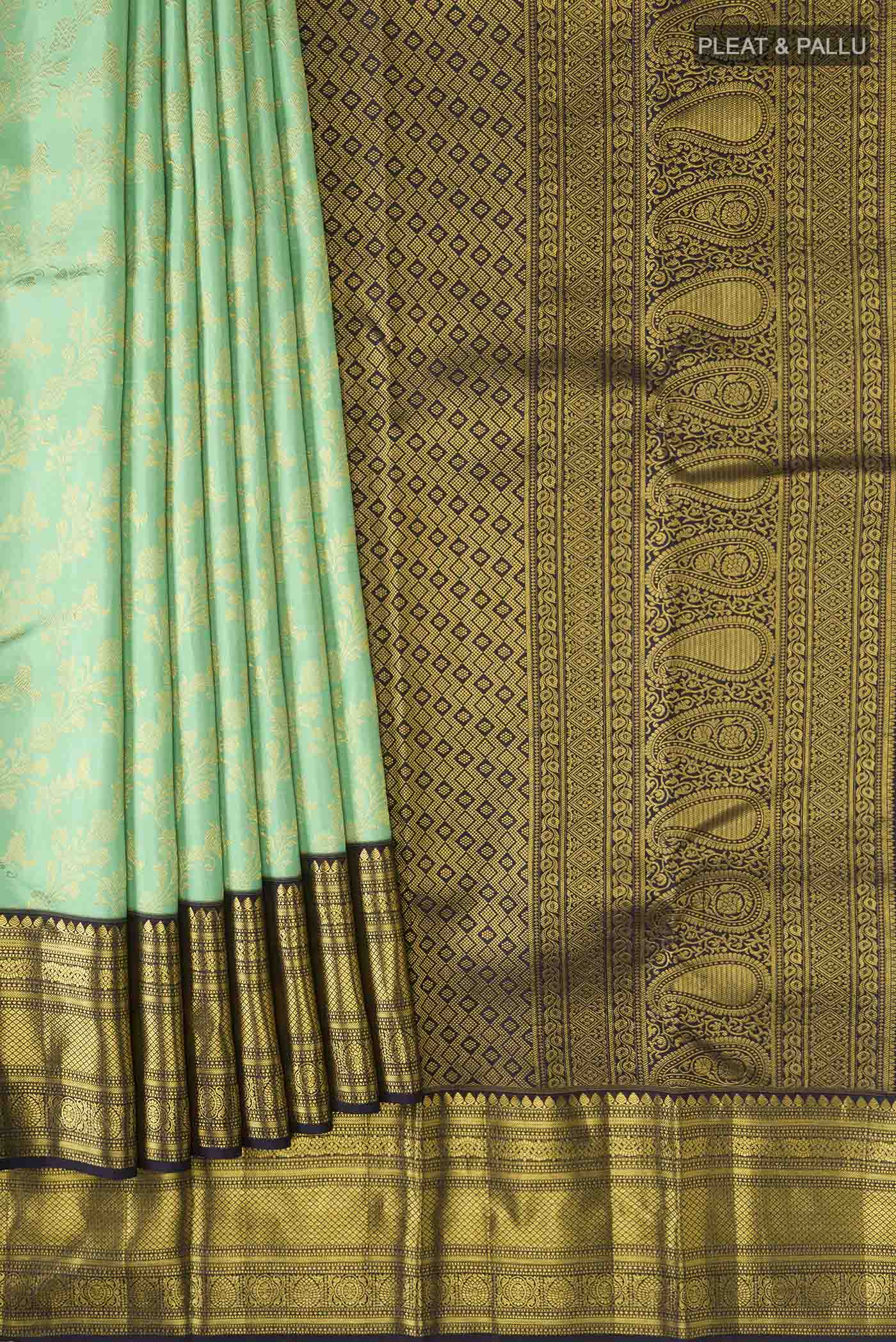 Mint Green Kanchipuram Silk Saree - Image 4