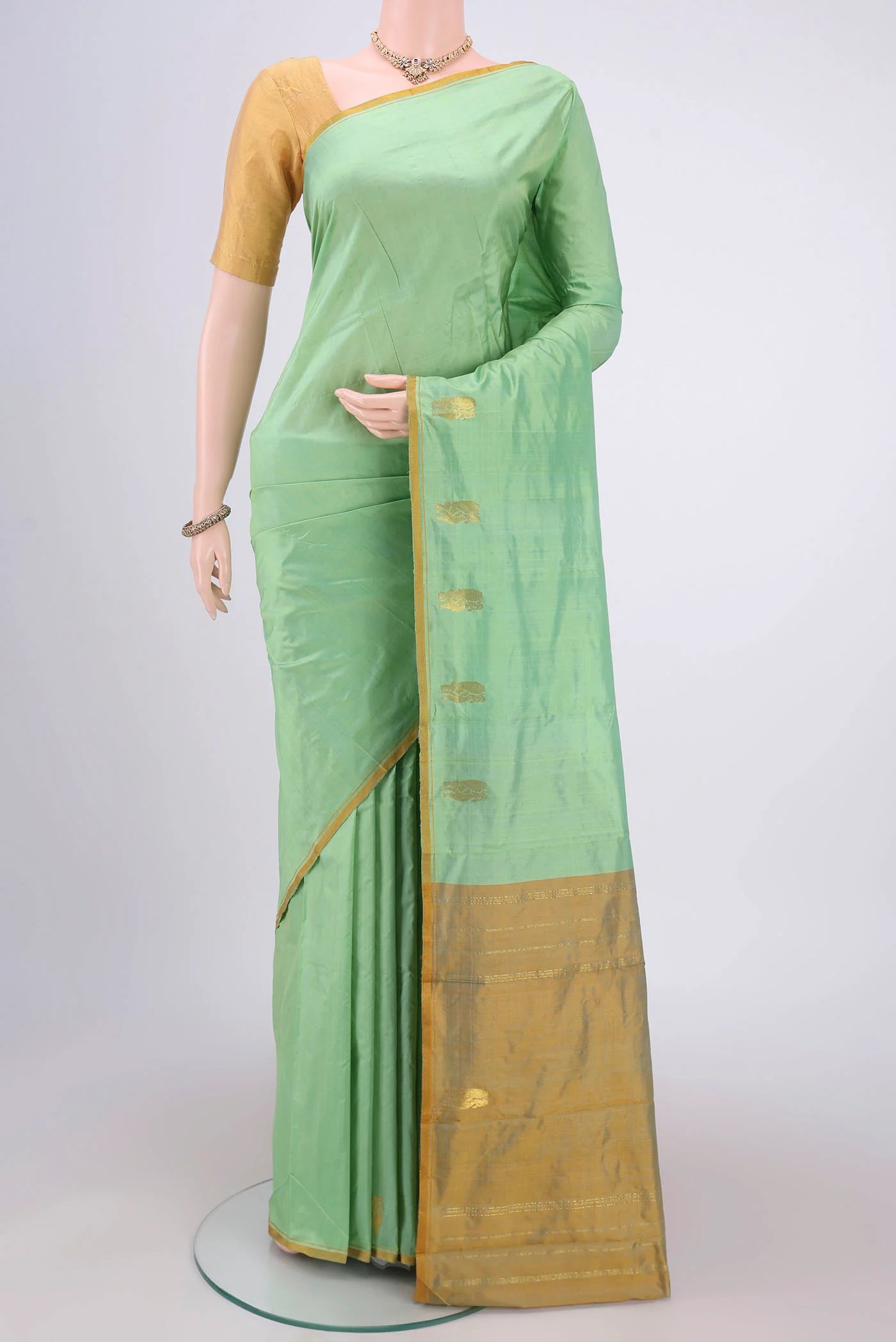 Mint Green Kanchipuram Silk Saree