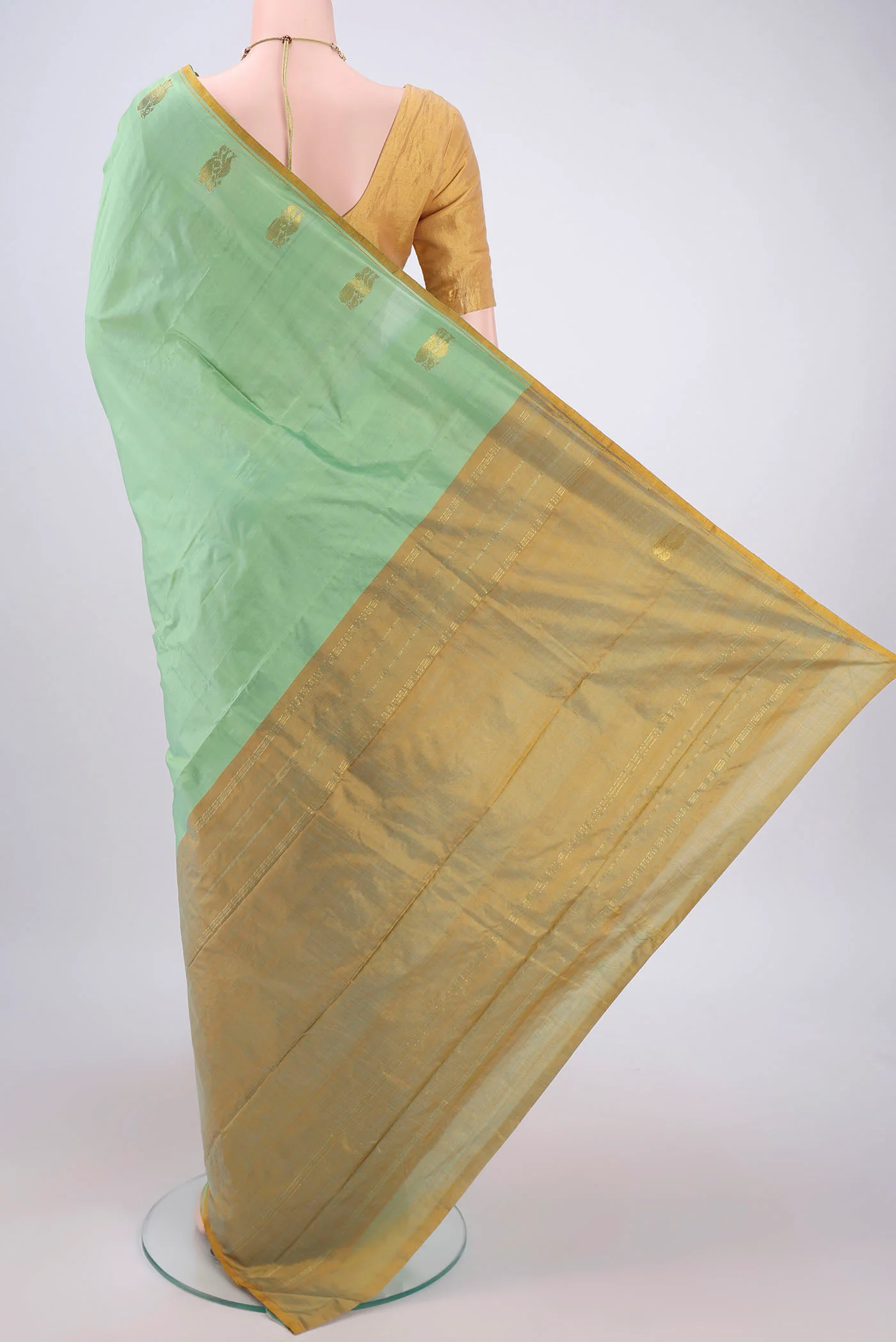 Mint Green Kanchipuram Silk Saree - Image 3