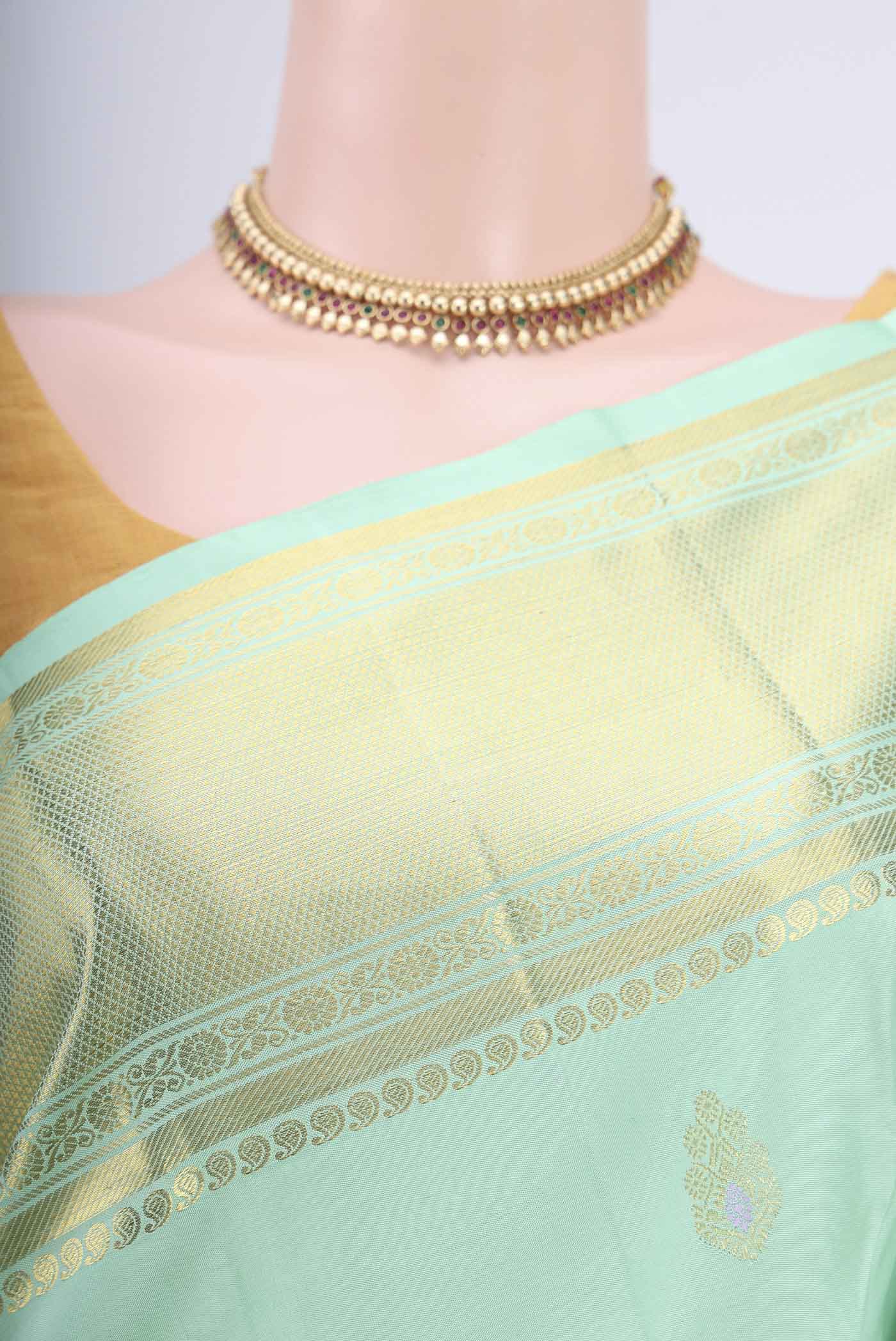 Sea Green Kanjivaram Saree - Image 2