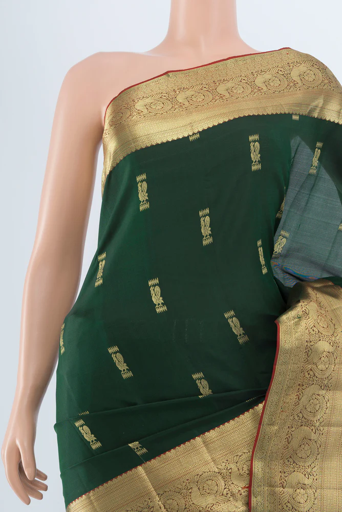 Bottle Green Kanjivaram Silk Saree - Image 2